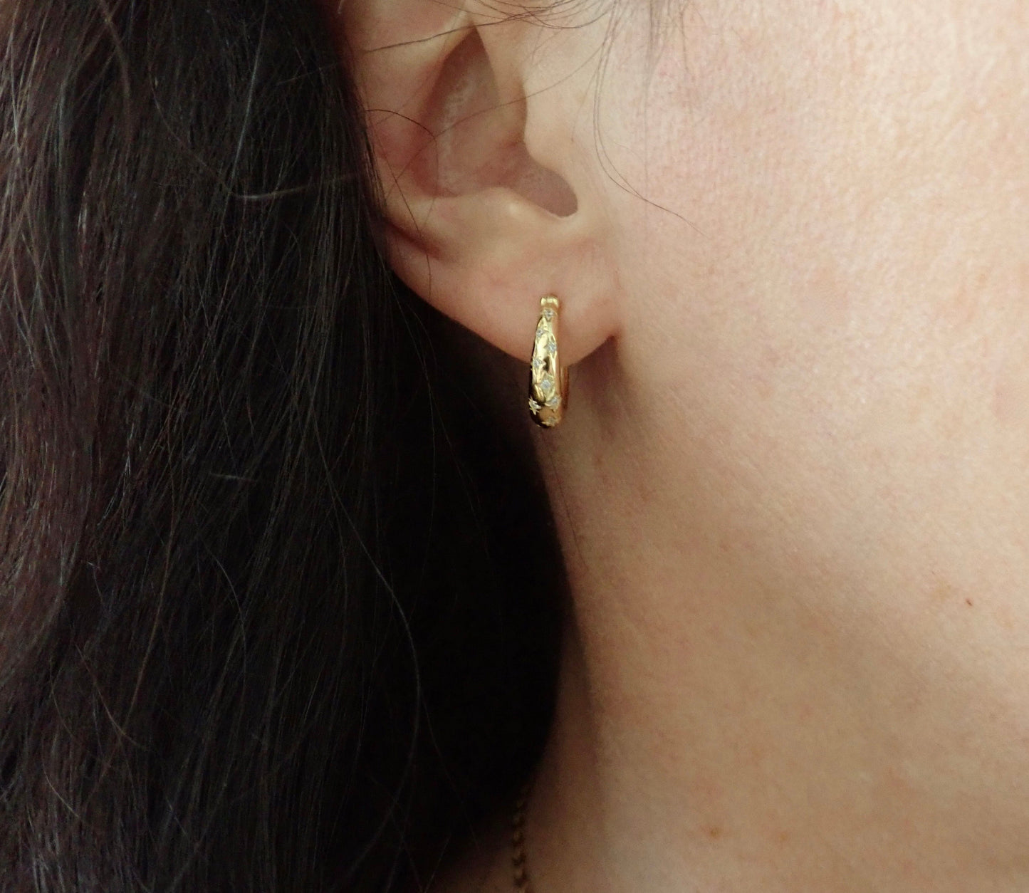 Dainty Gold Vermeil Hoop Earrings – CZ Star Detail, Hypoallergenic- 14k Gold over Sterling Silver