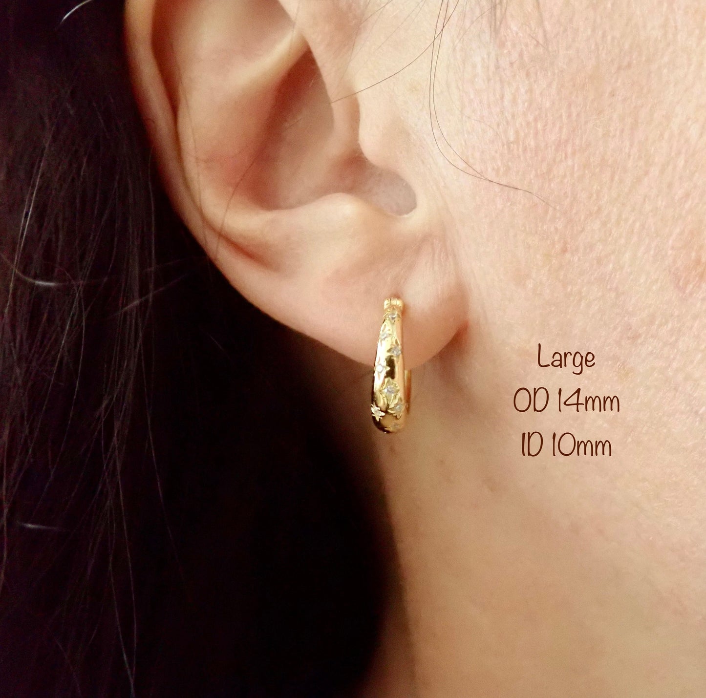 Dainty Gold Vermeil Hoop Earrings – CZ Star Detail, Hypoallergenic- 14k Gold over Sterling Silver
