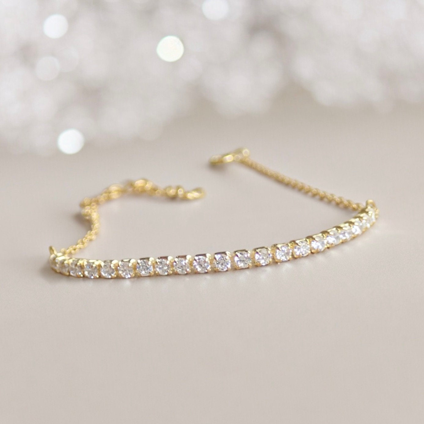 Dainty Cubic Zirconia Tennis Bracelet | CZ Diamond Tennis Bracelet, Delicate Gold Chain Bracelet, Gift for Her