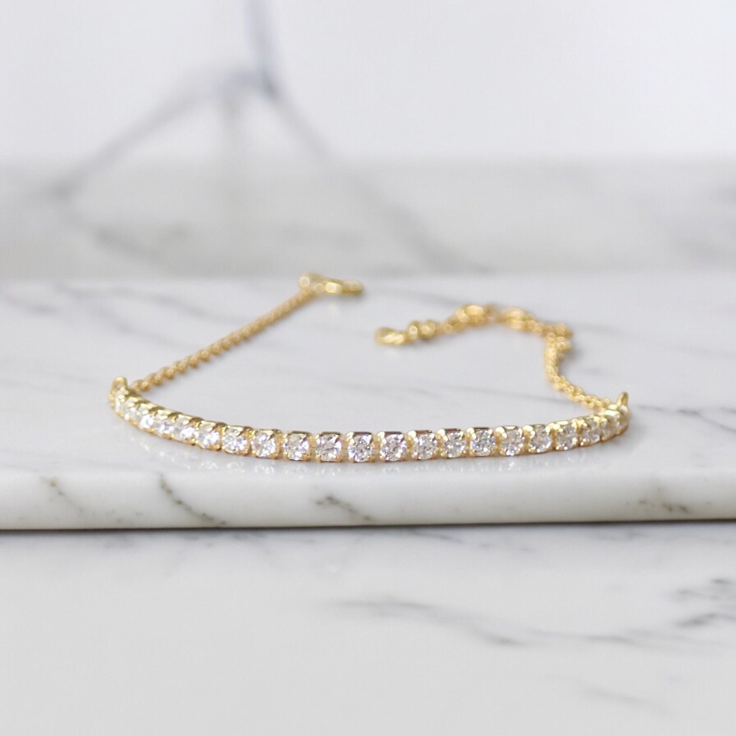 Dainty Cubic Zirconia Tennis Bracelet | CZ Diamond Tennis Bracelet, Delicate Gold Chain Bracelet, Gift for Her