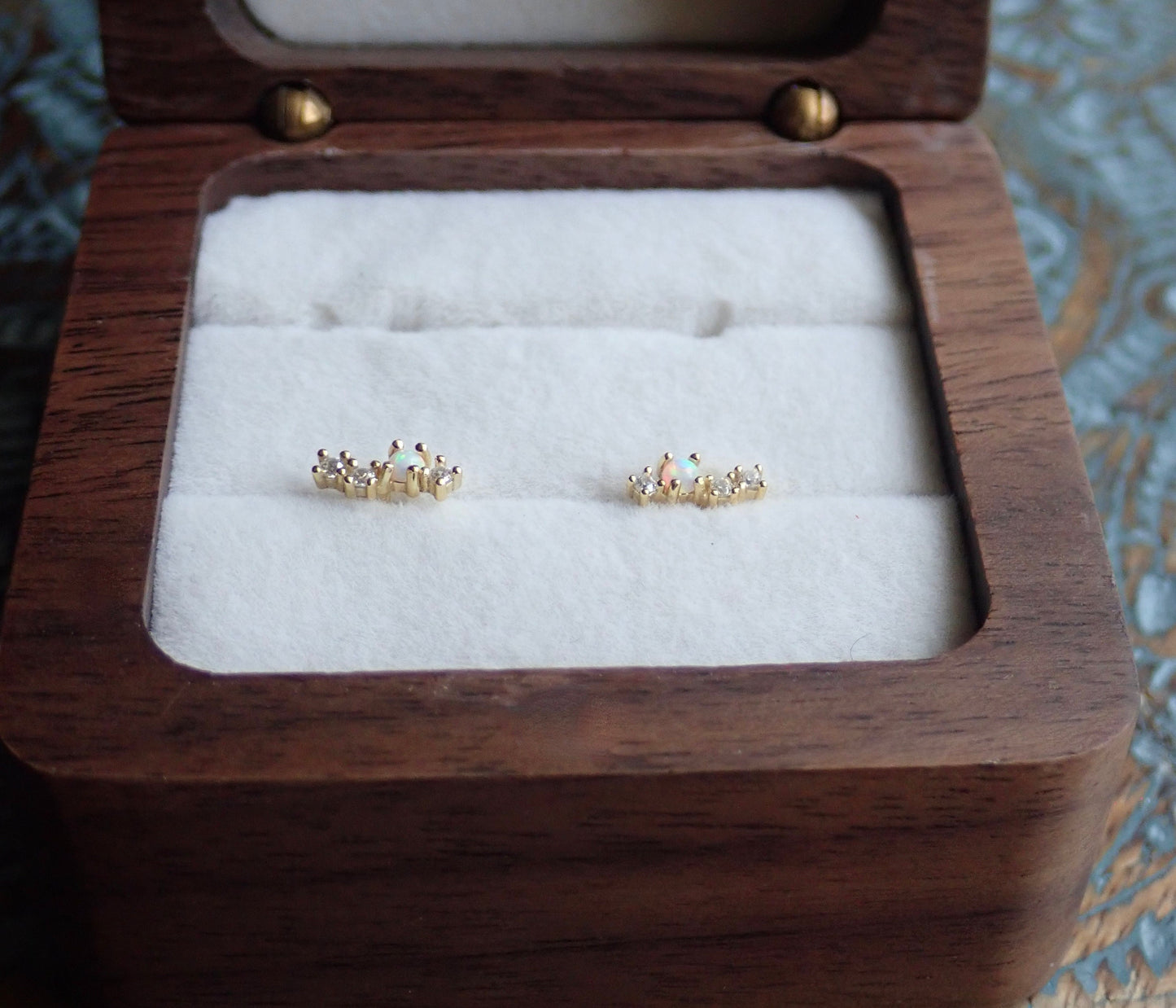 Tiny CZ Opal Climber Stud Earrings – Gold Vermeil Minimalist Ear Crawlers - Stackable Earrings, Hypo-Allergenic October Birthstone Gift