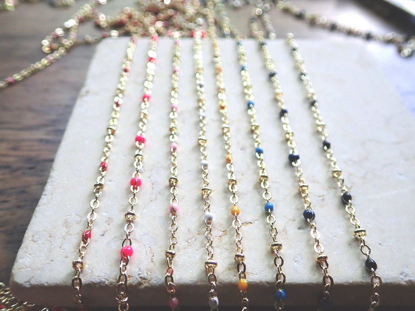 Dainty Black Enamel Gold Chain Anklet |Beaded Satellite Chain Ankle Bracelet