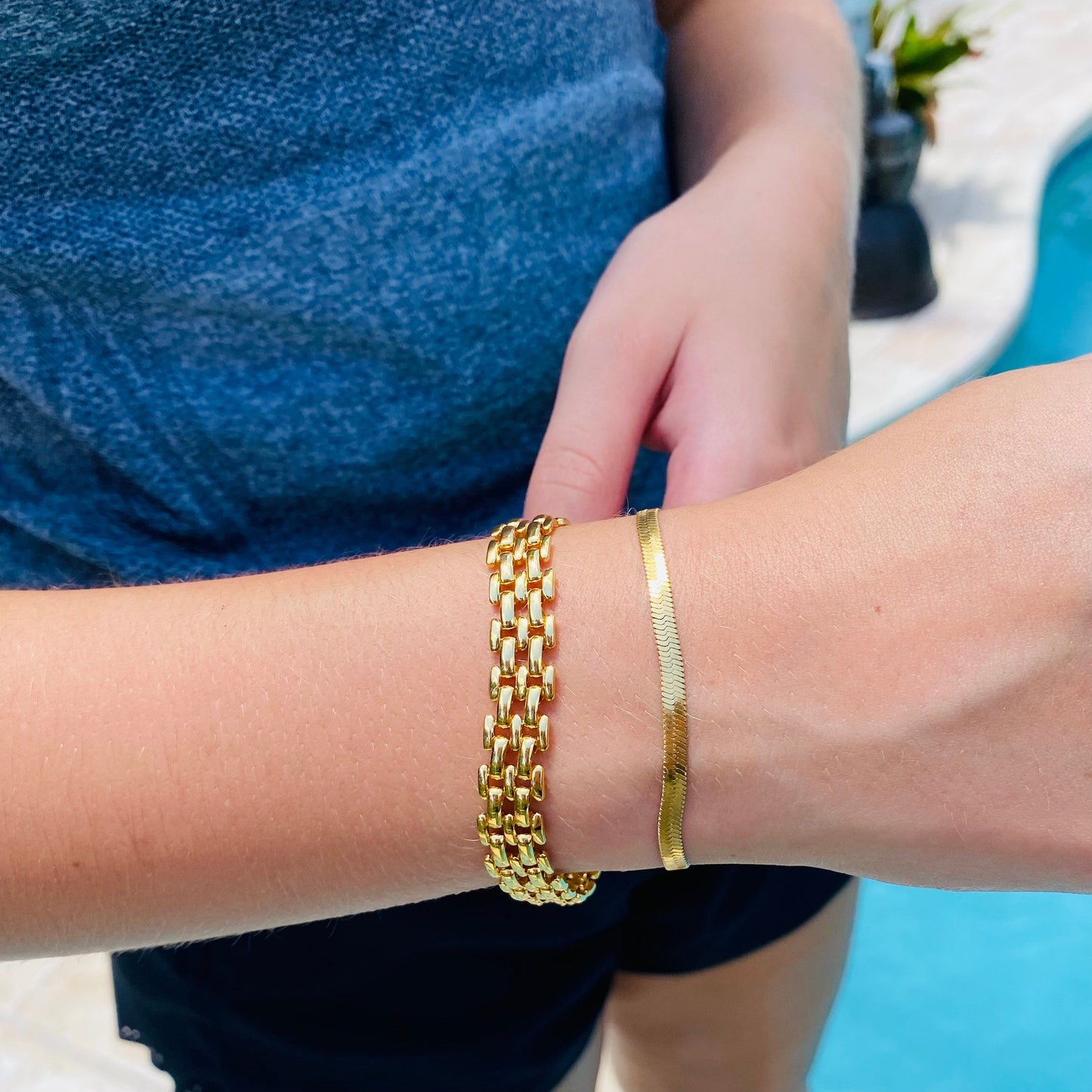 Chunky Curb Chain Bracelet With CZ Focal - No Tarnish Gold, 18K Gold Filled Stacking Bracelets, Everyday Minimalist Jewelry, Waterproof PVD Jewelry (Copy)