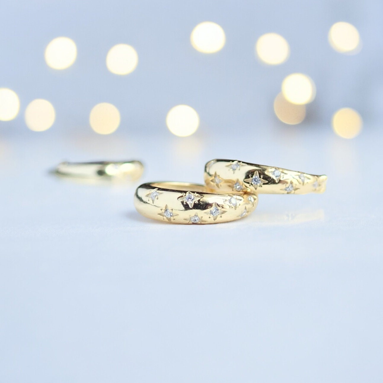 Dainty Gold Vermeil Hoop Earrings – CZ Star Detail, Hypoallergenic- 14k Gold over Sterling Silver