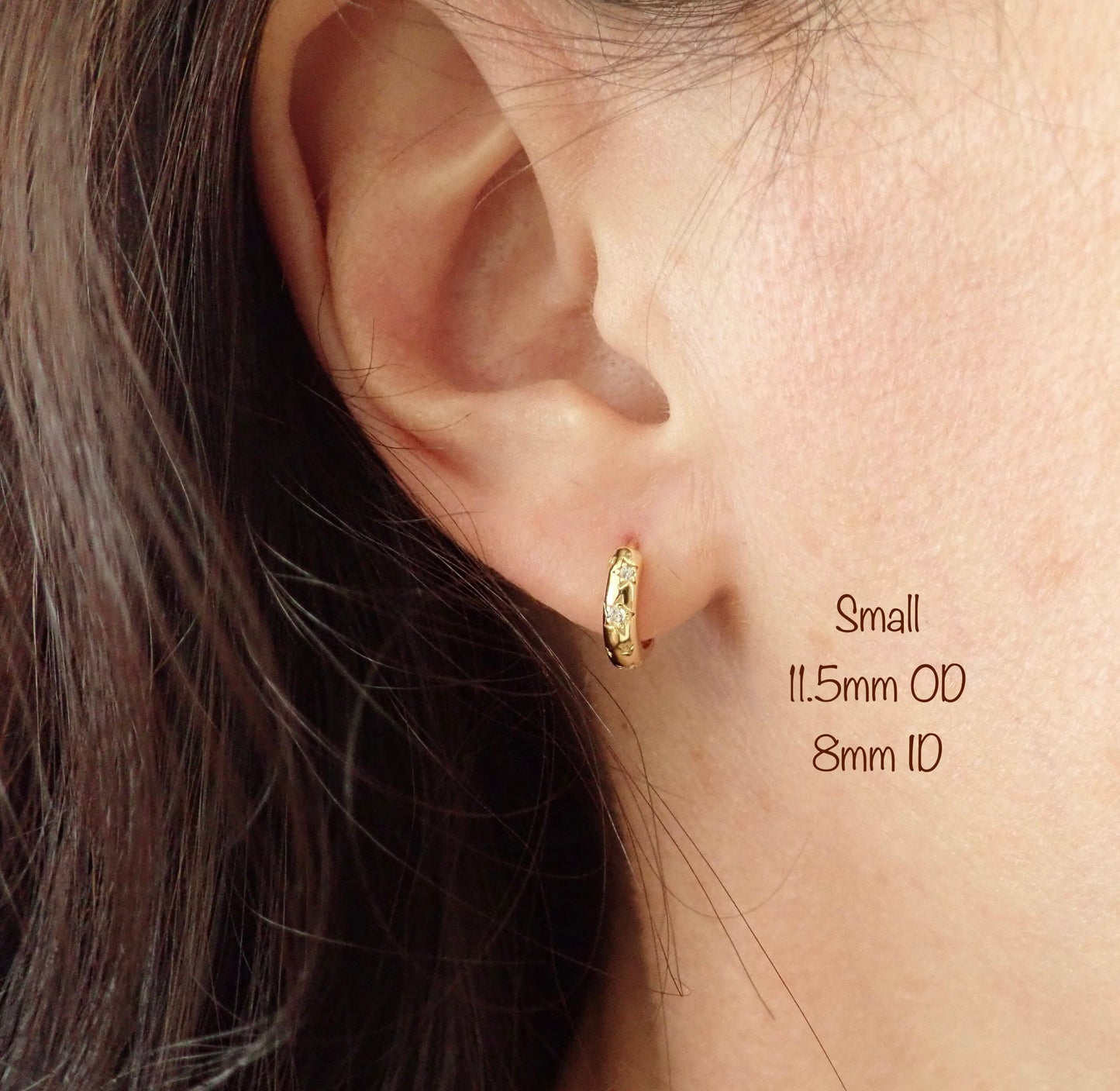 Dainty Gold Vermeil Hoop Earrings – CZ Star Detail, Hypoallergenic- 14k Gold over Sterling Silver