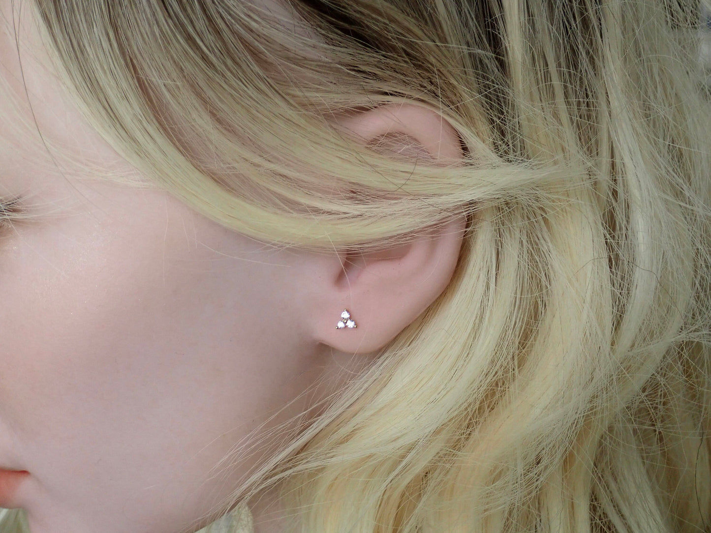 Tiny Emerald Crystal Stud Earrings |Small CZ Cartilage Studs, 925 Sterling 14k Gold Everyday Second Piercing Gift for Her