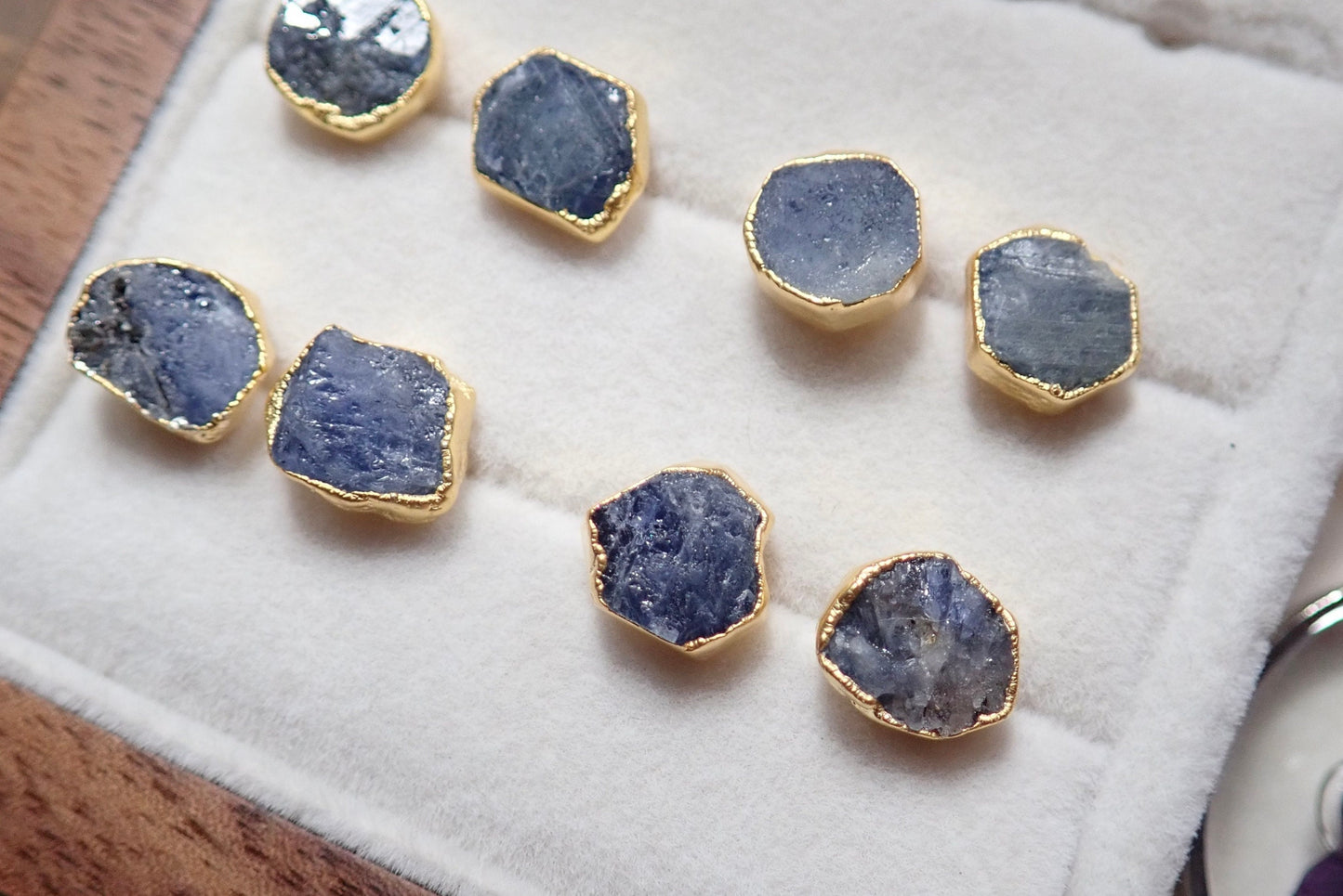 Raw Sapphire Stud Earrings – Gold Vermeil Natural Gemstone Studs - September Birthstone Studs