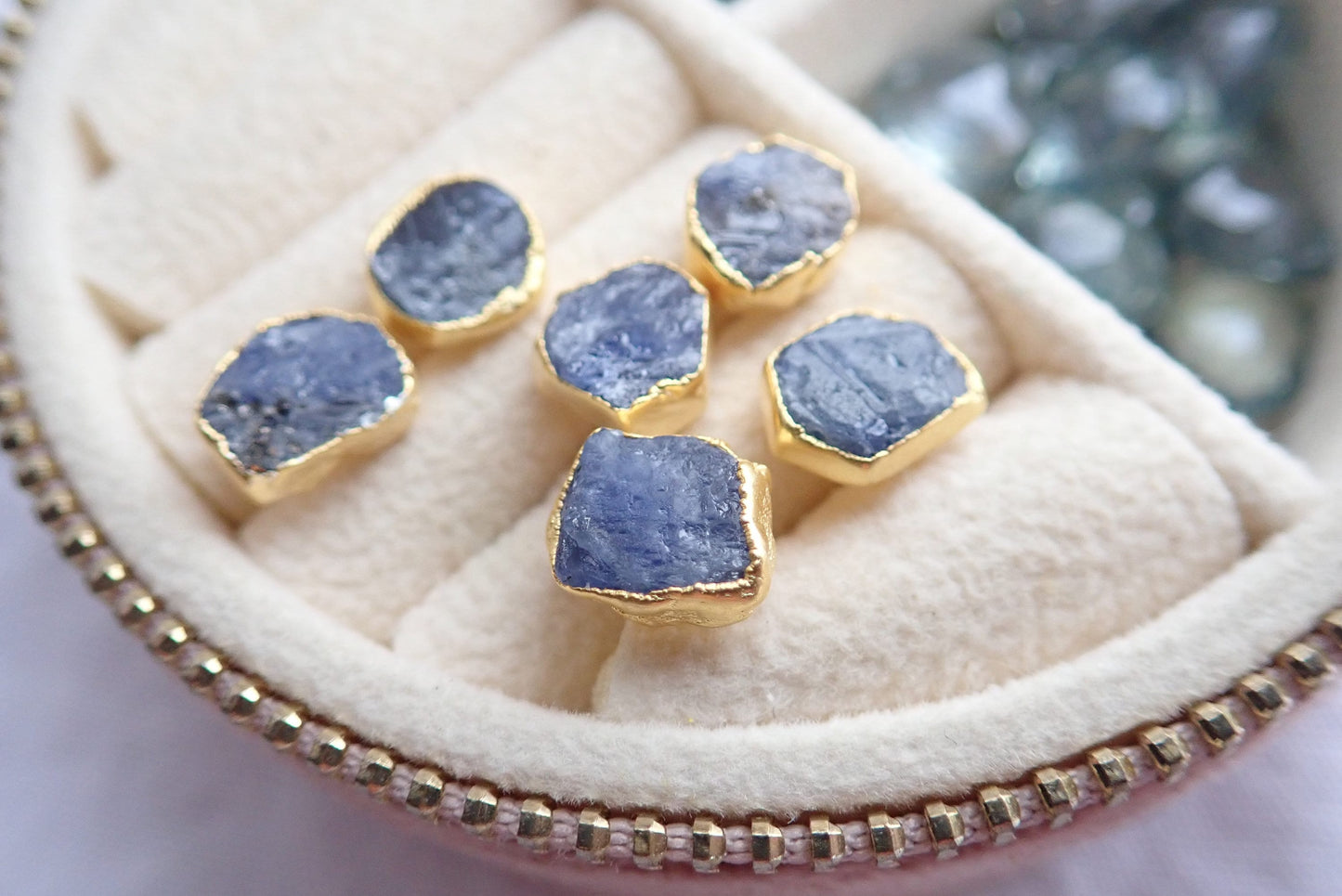 Raw Sapphire Stud Earrings – Gold Vermeil Natural Gemstone Studs - September Birthstone Studs