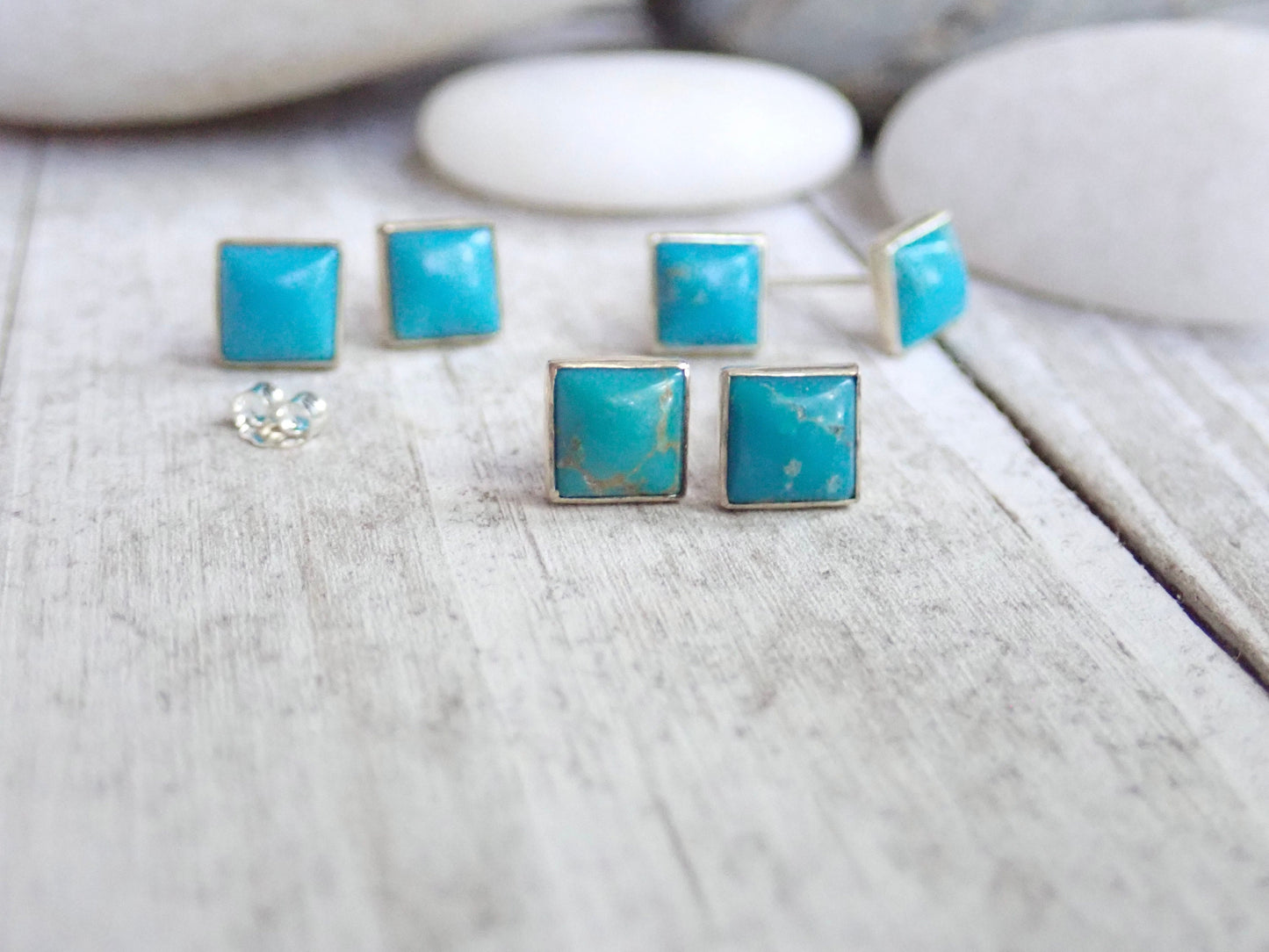 Turquoise Stud Earrings Sterling Silver Post, Turquoise Jewelry, December Birthstone Gift for Her, Hypo-allergenic Silver Gemstone Studs