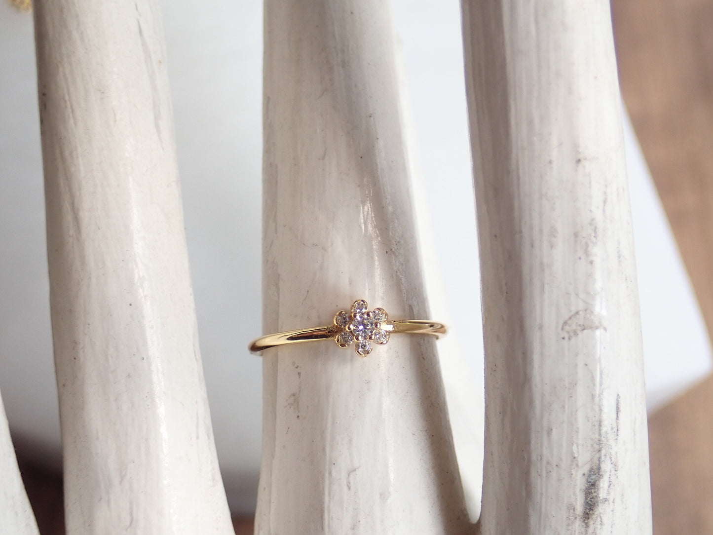 Dainty Diamond Flower Ring | April Birthstone Jewelry, Thin Delicate Stacking Ring