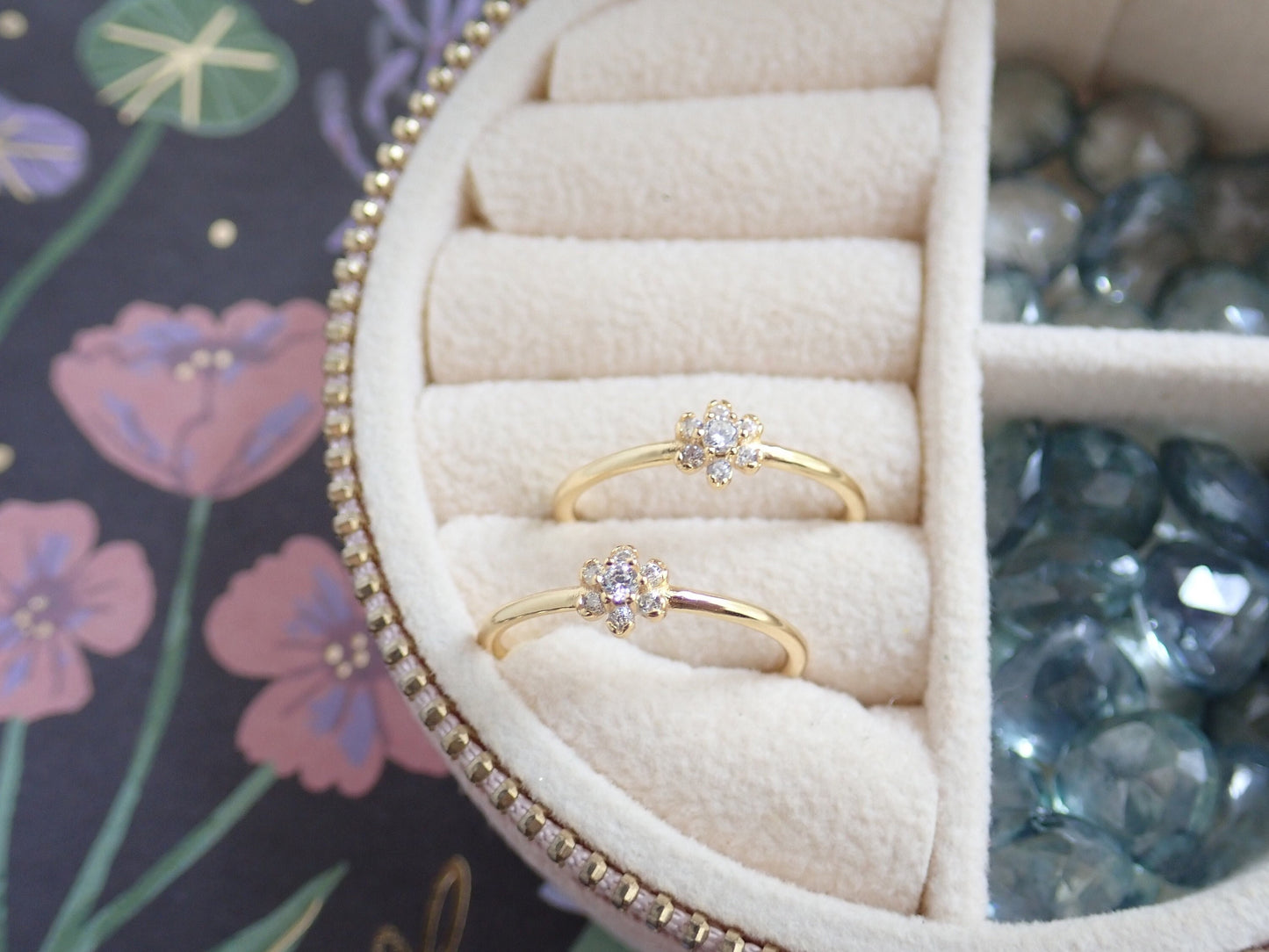 Dainty Diamond Flower Ring | April Birthstone Jewelry, Thin Delicate Stacking Ring