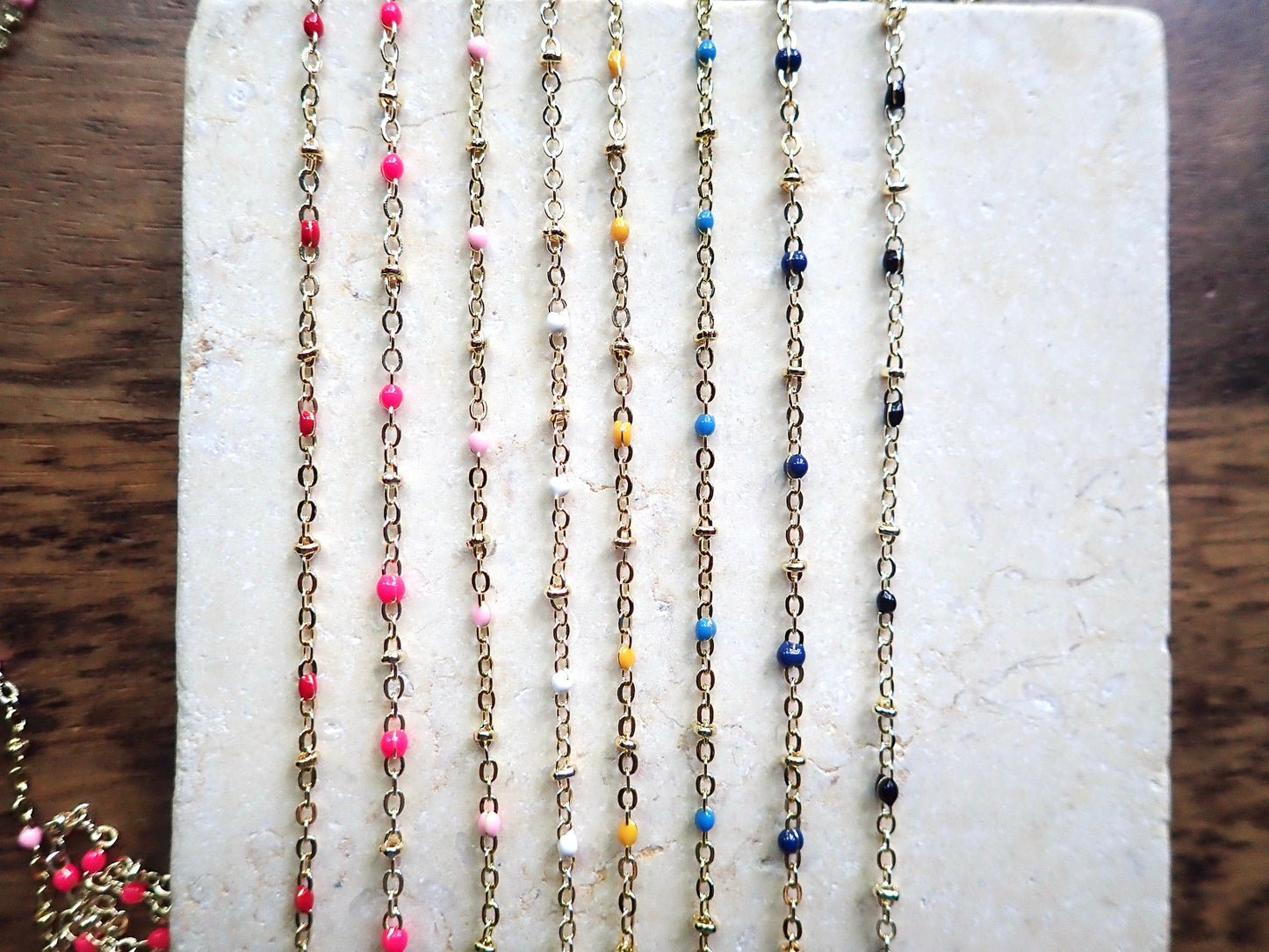 Dainty Black Enamel Gold Chain Anklet |Beaded Satellite Chain Ankle Bracelet