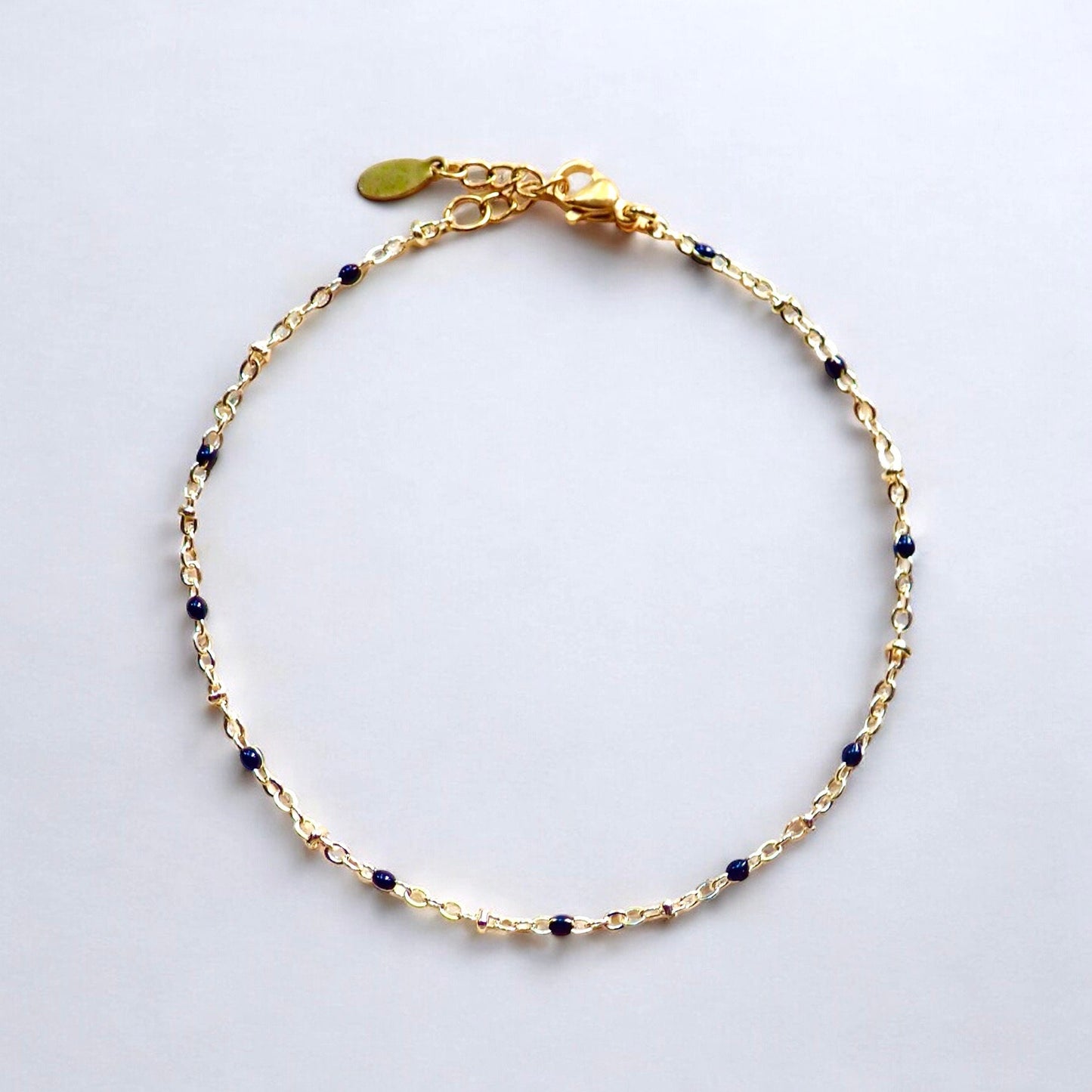 Dainty Black Enamel Gold Chain Anklet |Beaded Satellite Chain Ankle Bracelet