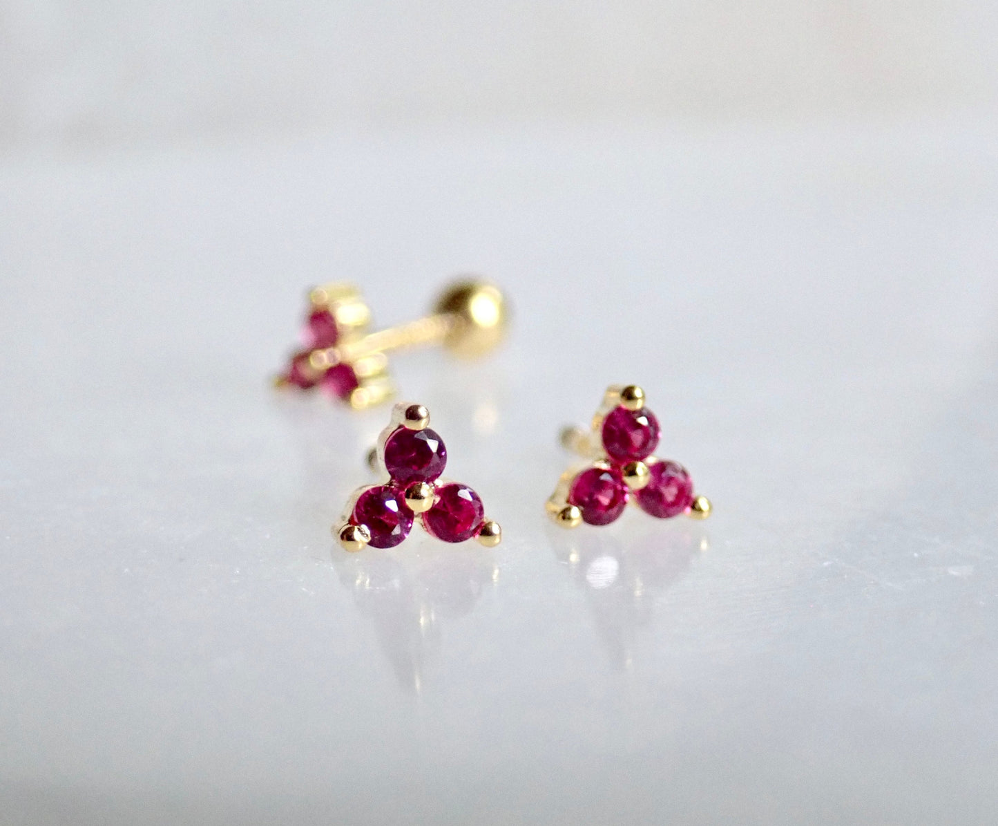 Tiny Pink Crystal Stud Earrings |Small CZ Cartilage Studs, 925 Sterling 14k Gold Everyday Second Piercing Gift for Her