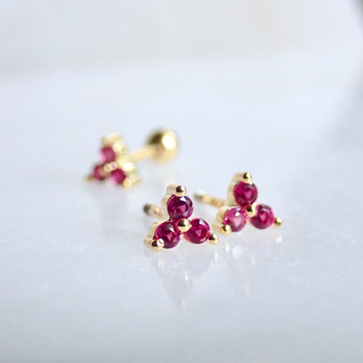 Tiny Pink Crystal Stud Earrings |Small CZ Cartilage Studs, 925 Sterling 14k Gold Everyday Second Piercing Gift for Her