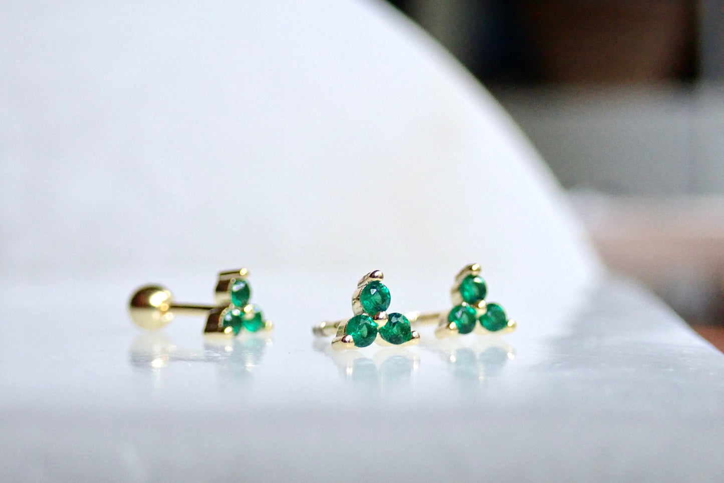 Tiny Emerald Crystal Stud Earrings |Small CZ Cartilage Studs, 925 Sterling 14k Gold Everyday Second Piercing Gift for Her