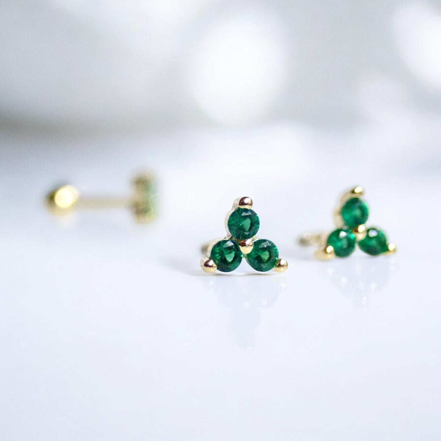 Tiny Emerald Crystal Stud Earrings |Small CZ Cartilage Studs, 925 Sterling 14k Gold Everyday Second Piercing Gift for Her