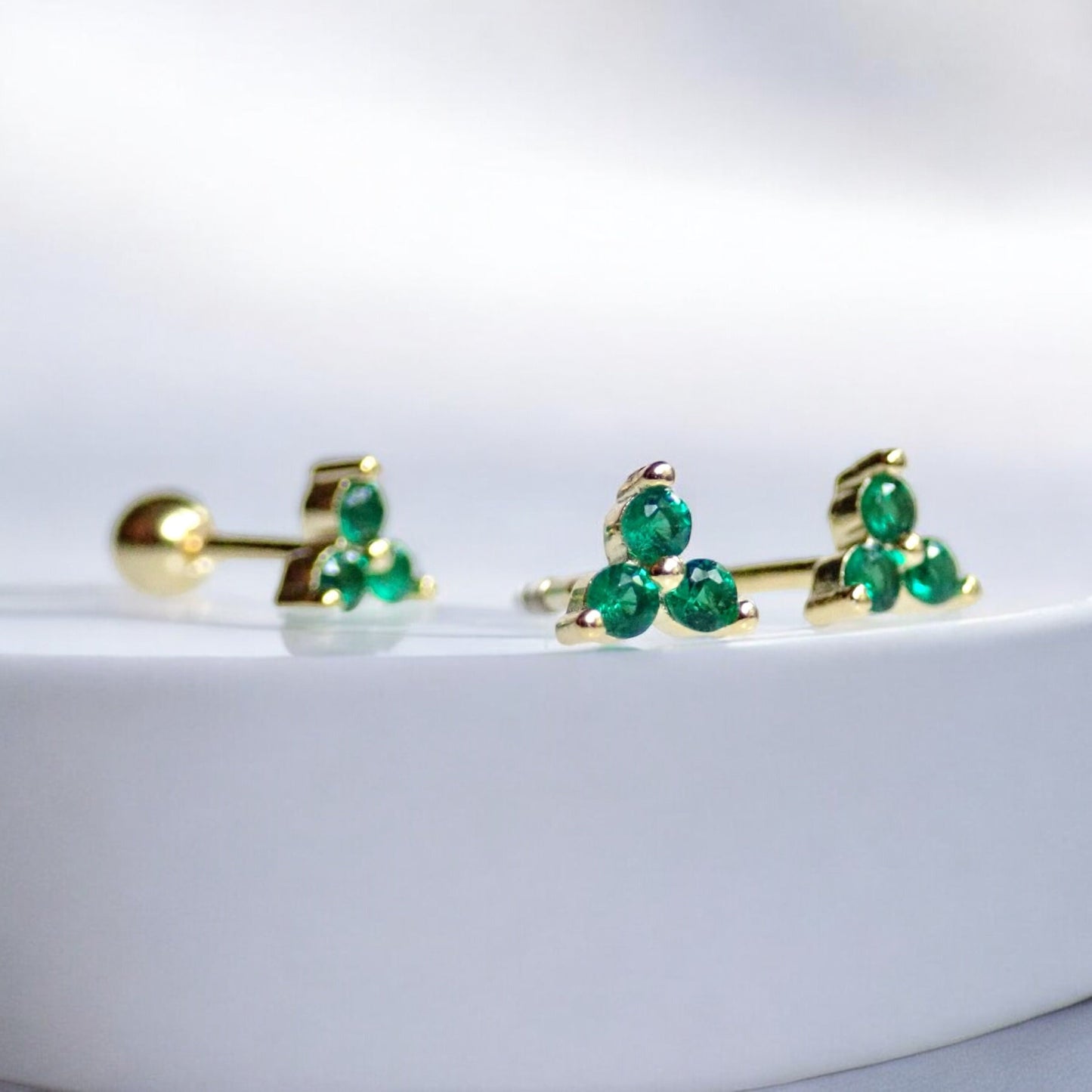 Tiny Emerald Crystal Stud Earrings |Small CZ Cartilage Studs, 925 Sterling 14k Gold Everyday Second Piercing Gift for Her