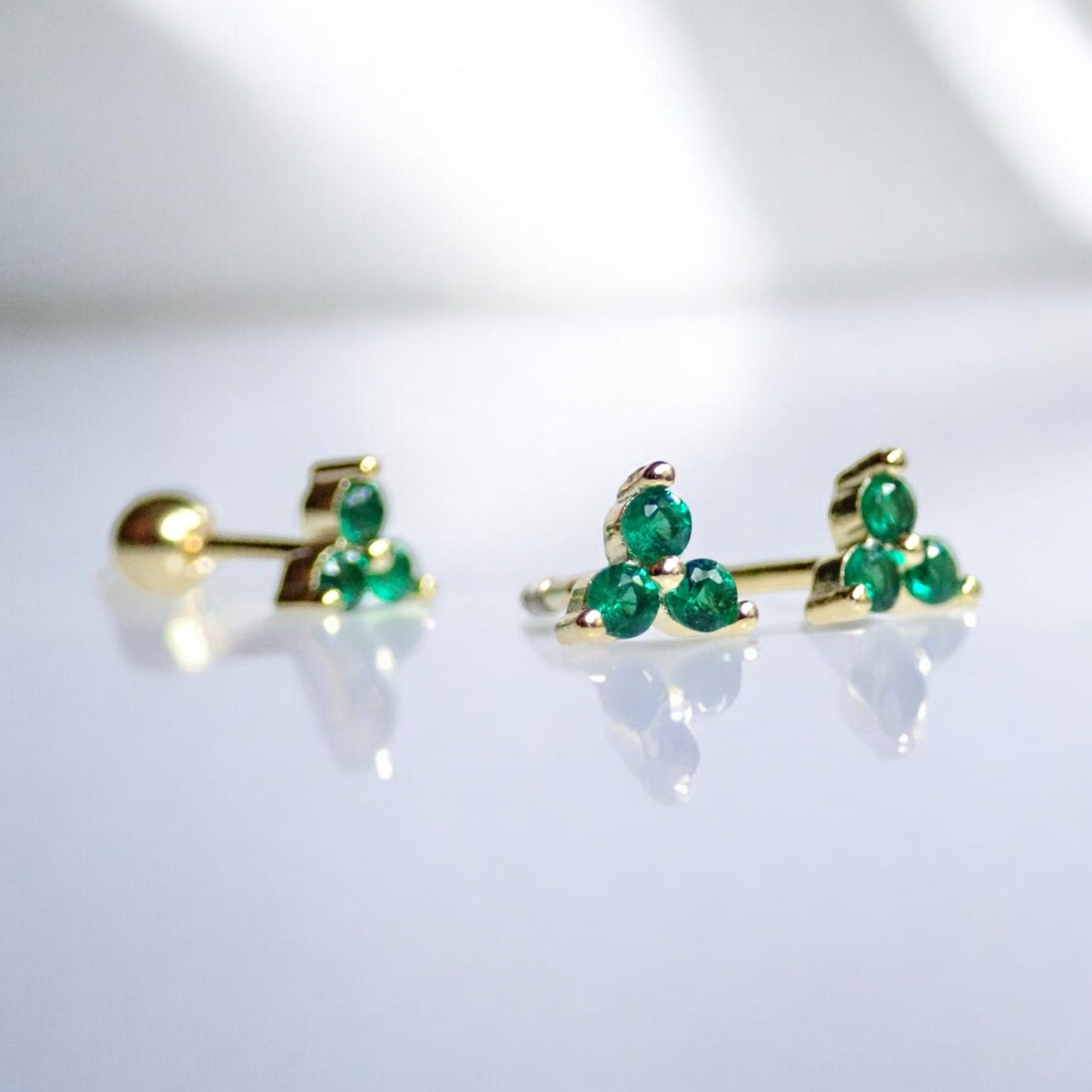 Tiny Emerald Crystal Stud Earrings |Small CZ Cartilage Studs, 925 Sterling 14k Gold Everyday Second Piercing Gift for Her