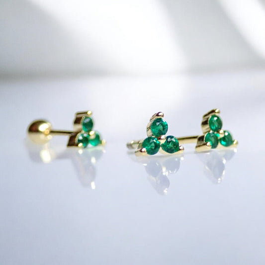 Tiny Emerald Crystal Stud Earrings |Small CZ Cartilage Studs, 925 Sterling 14k Gold Everyday Second Piercing Gift for Her
