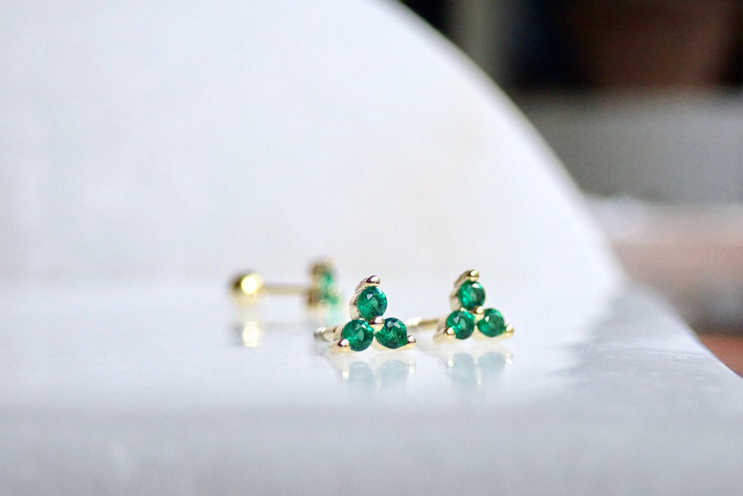 Tiny Emerald Crystal Stud Earrings |Small CZ Cartilage Studs, 925 Sterling 14k Gold Everyday Second Piercing Gift for Her