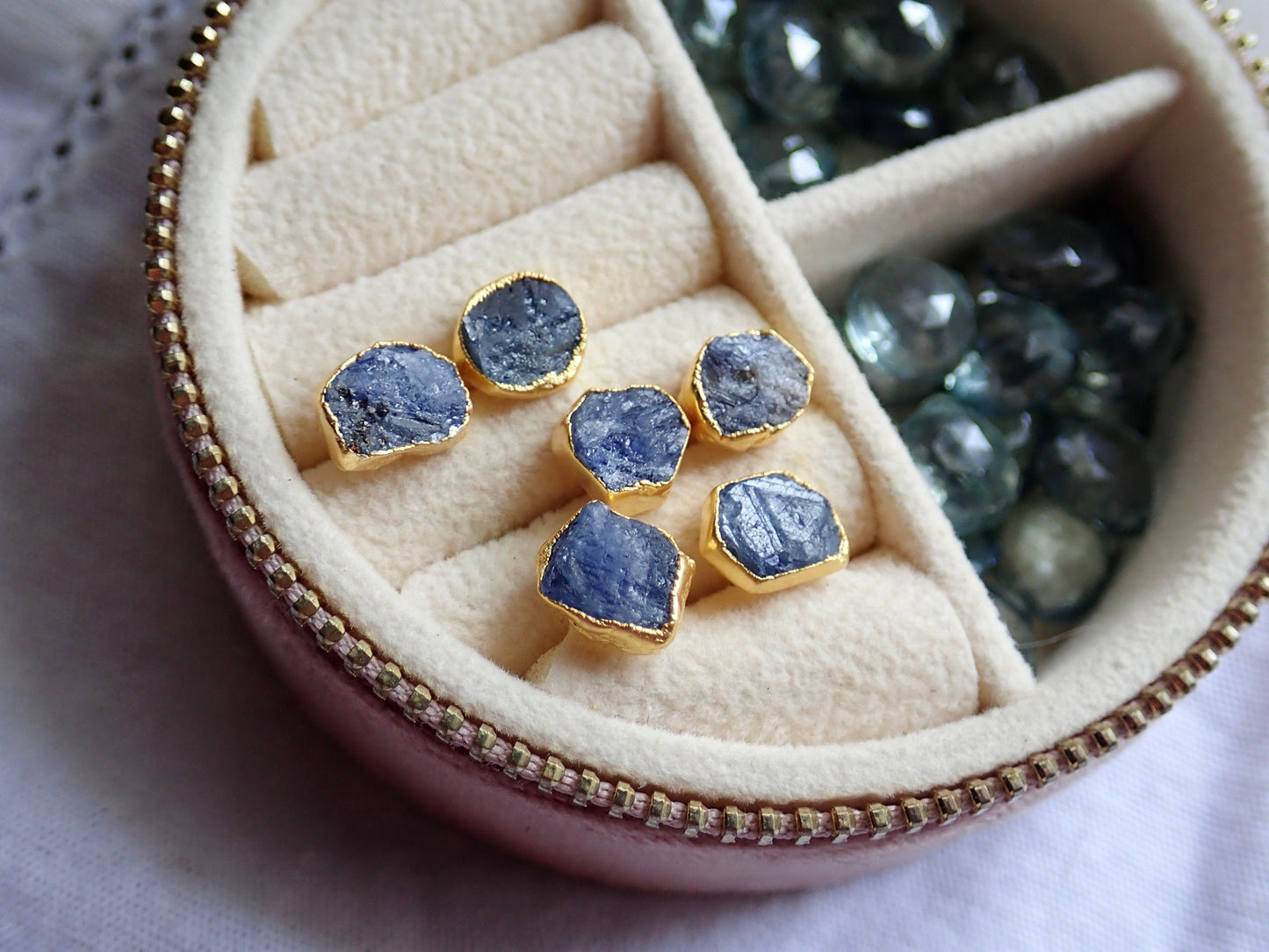 Raw Sapphire Stud Earrings – Gold Vermeil Natural Gemstone Studs - September Birthstone Studs