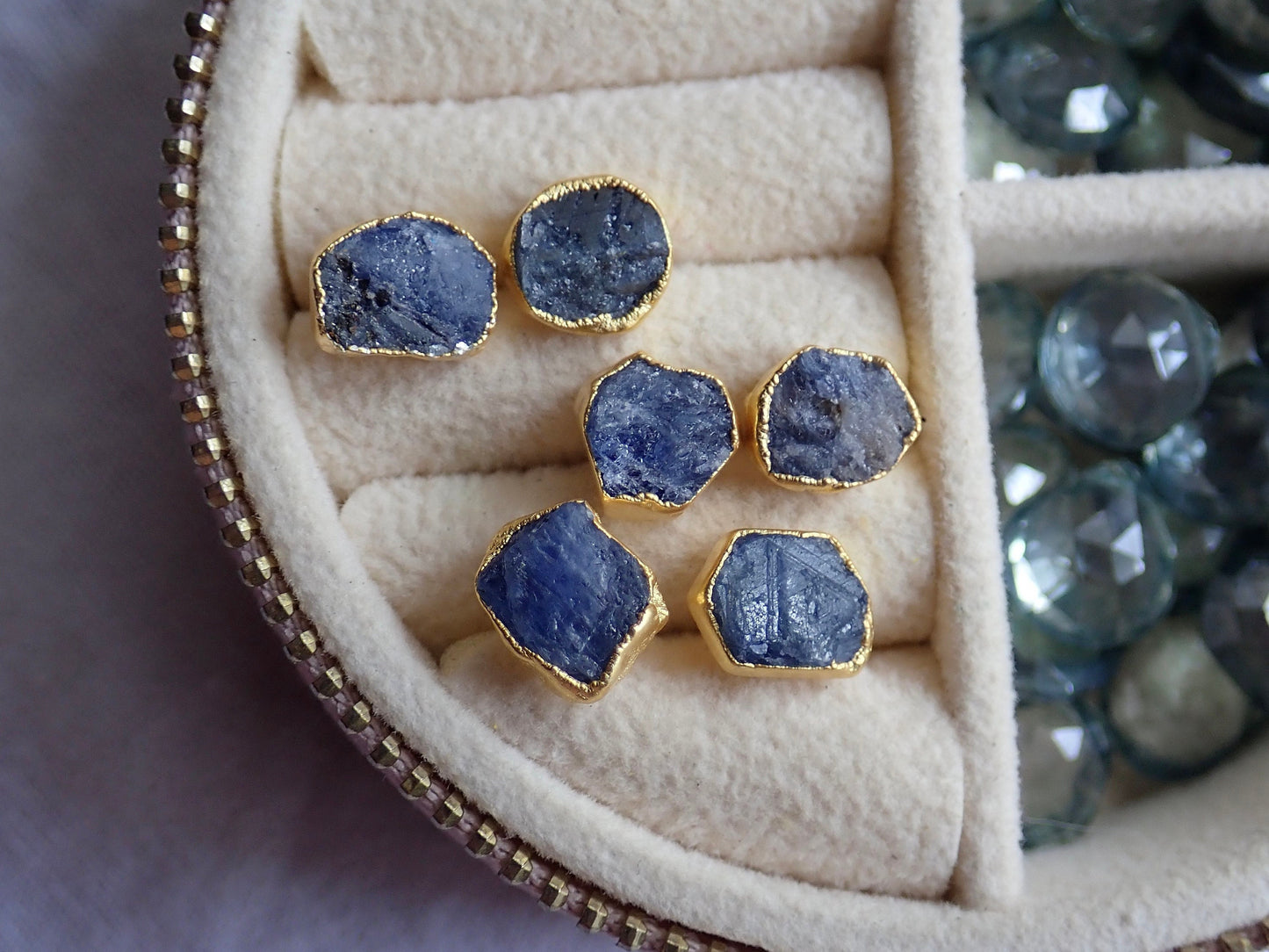 Raw Sapphire Stud Earrings – Gold Vermeil Natural Gemstone Studs - September Birthstone Studs