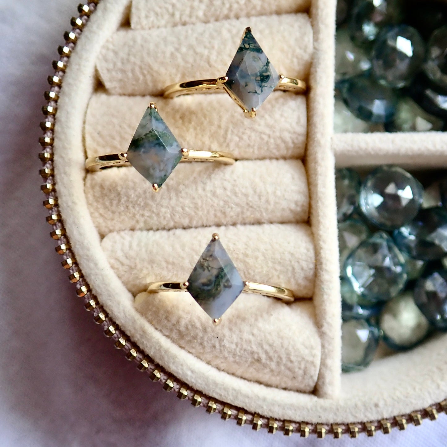 Moss Agate Ring - Kite Shape Gemstone Ring - Gold Vermeil Crystal Ring Gold