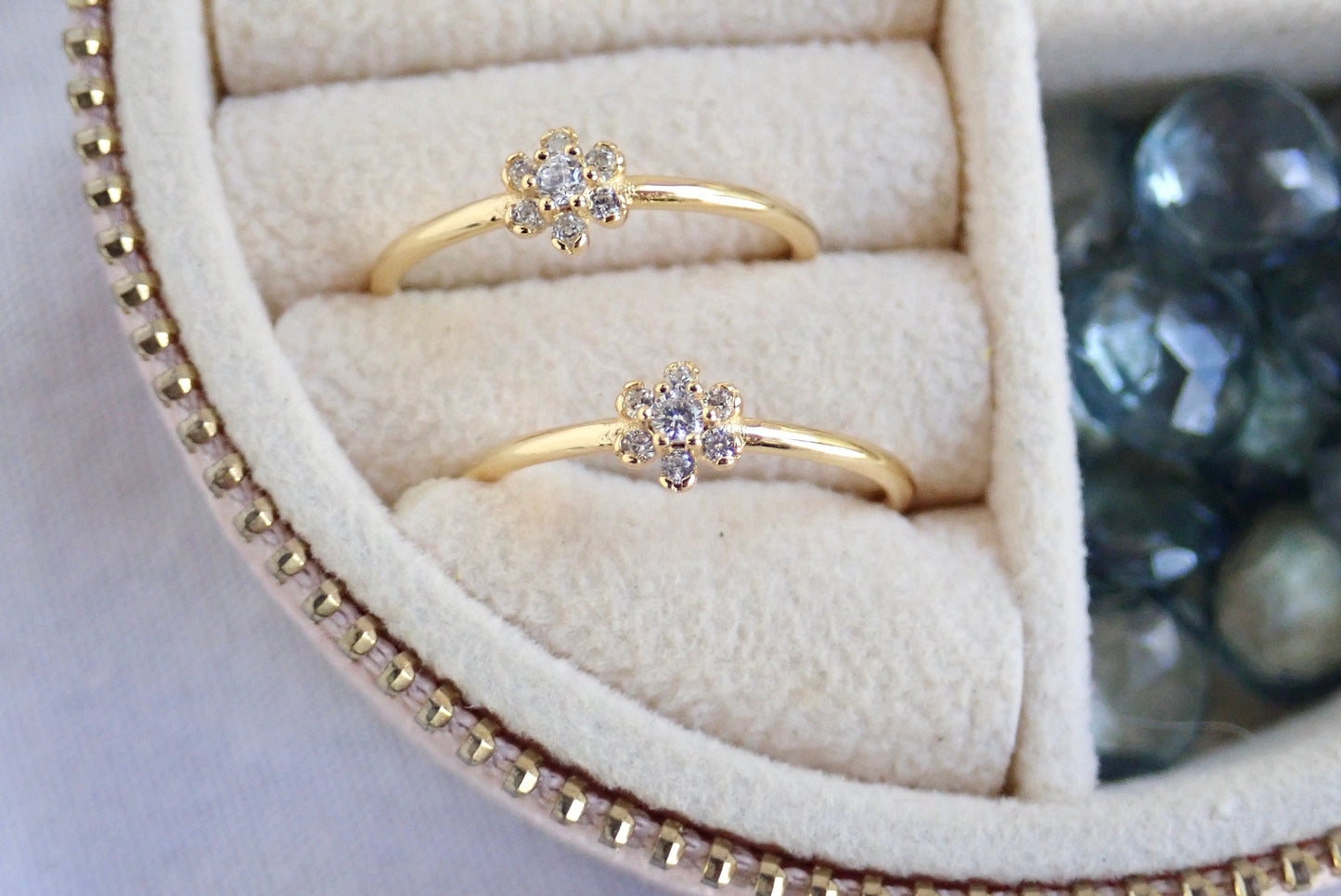 Dainty Diamond Flower Ring | April Birthstone Jewelry, Thin Delicate Stacking Ring