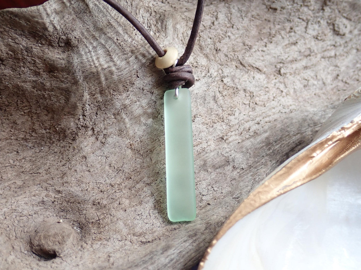 Men’s Leather Cord Necklace with Sea Glass Pendant – Boho Coastal Jewelry