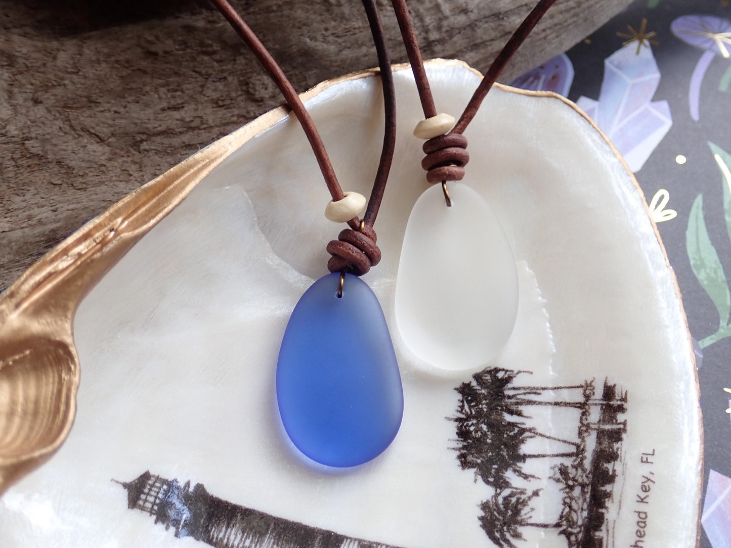 Men’s Leather Cord Necklace with Sea Glass Pendant – Boho Coastal Jewelry
