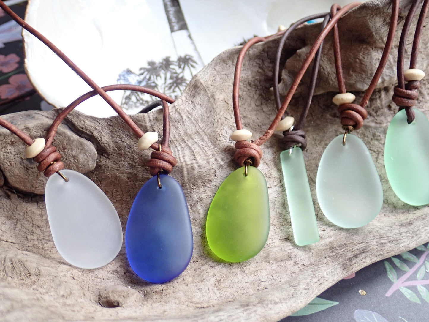 Men’s Leather Cord Necklace with Sea Glass Pendant – Boho Coastal Jewelry