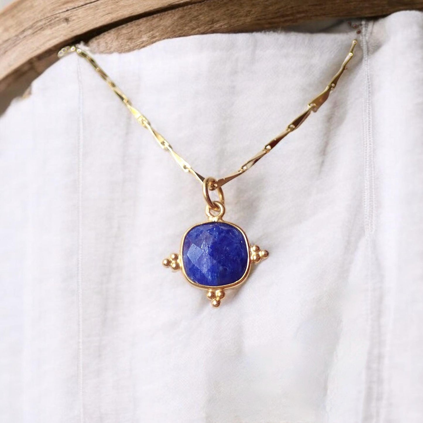 Blue Sapphire Crystal Necklace - 18K Gold Vermeil, September Birthstone Gift for Her