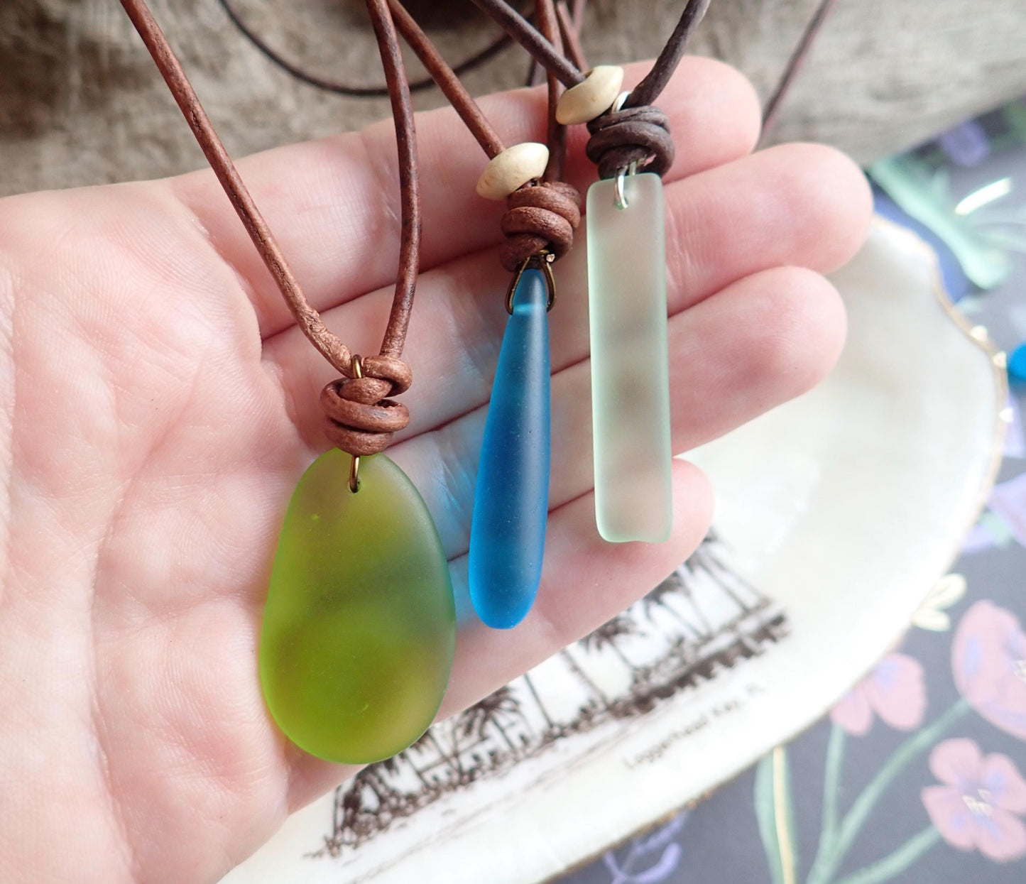 Men’s Leather Cord Necklace with Sea Glass Pendant – Boho Coastal Jewelry