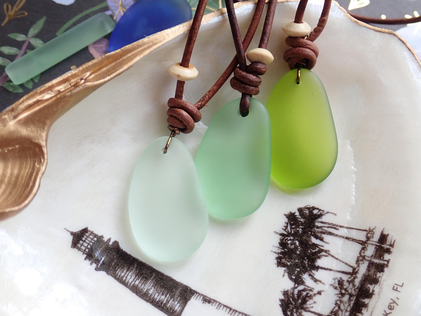 Men’s Leather Cord Necklace with Sea Glass Pendant – Boho Coastal Jewelry
