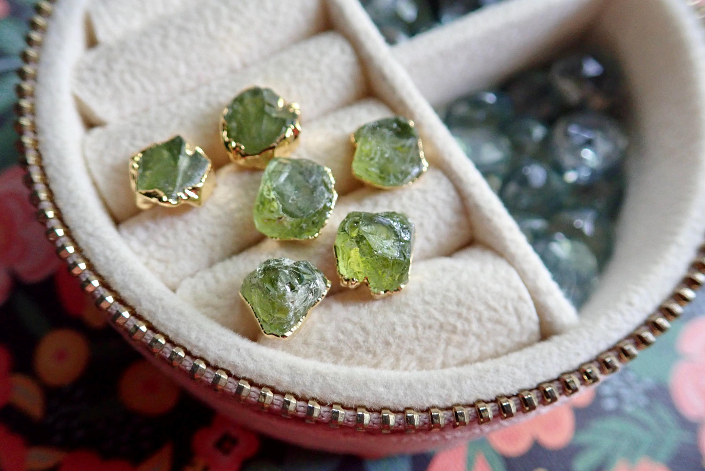 Raw Peridot Stud Earrings - Natural Green Crystal Gemstone - August Birthday Gift
