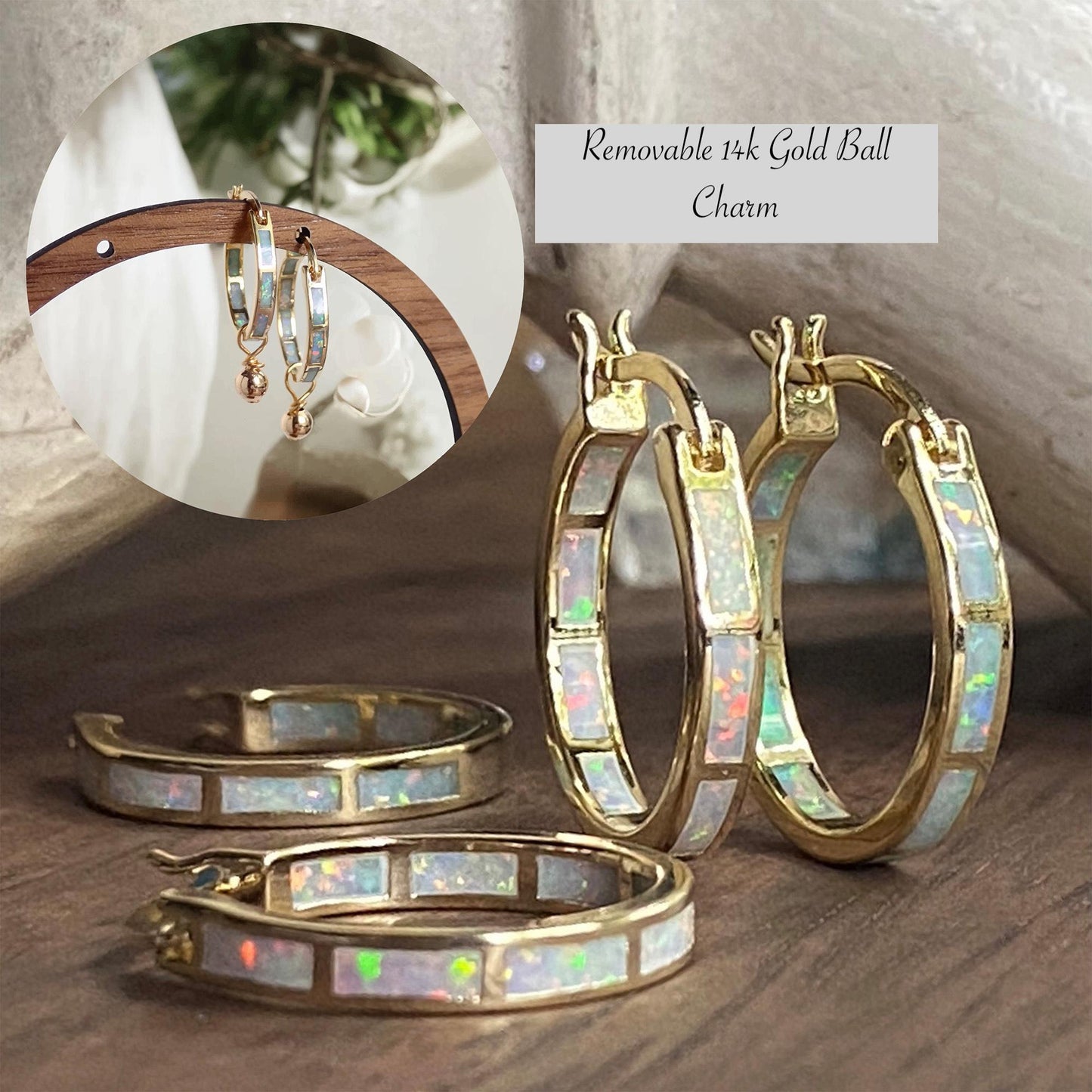 Opal Hoop Earrings, Gold Gemstone Hoops, October Birthstone Gift For Her