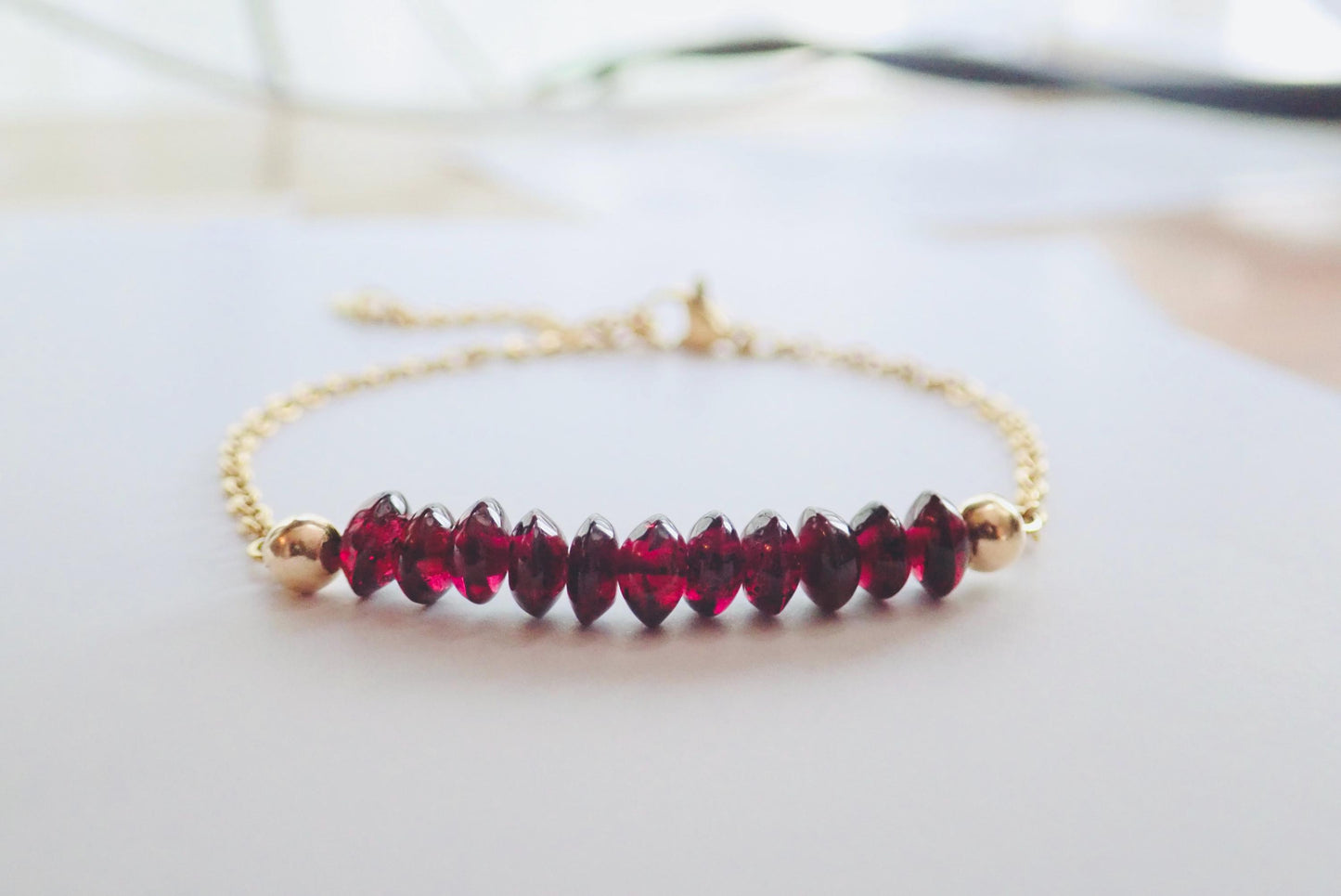 Romantic Garnet Dangle Earrings – January Birthstone with Gold Fill Accents on 14k Gold Fill Ear Wires