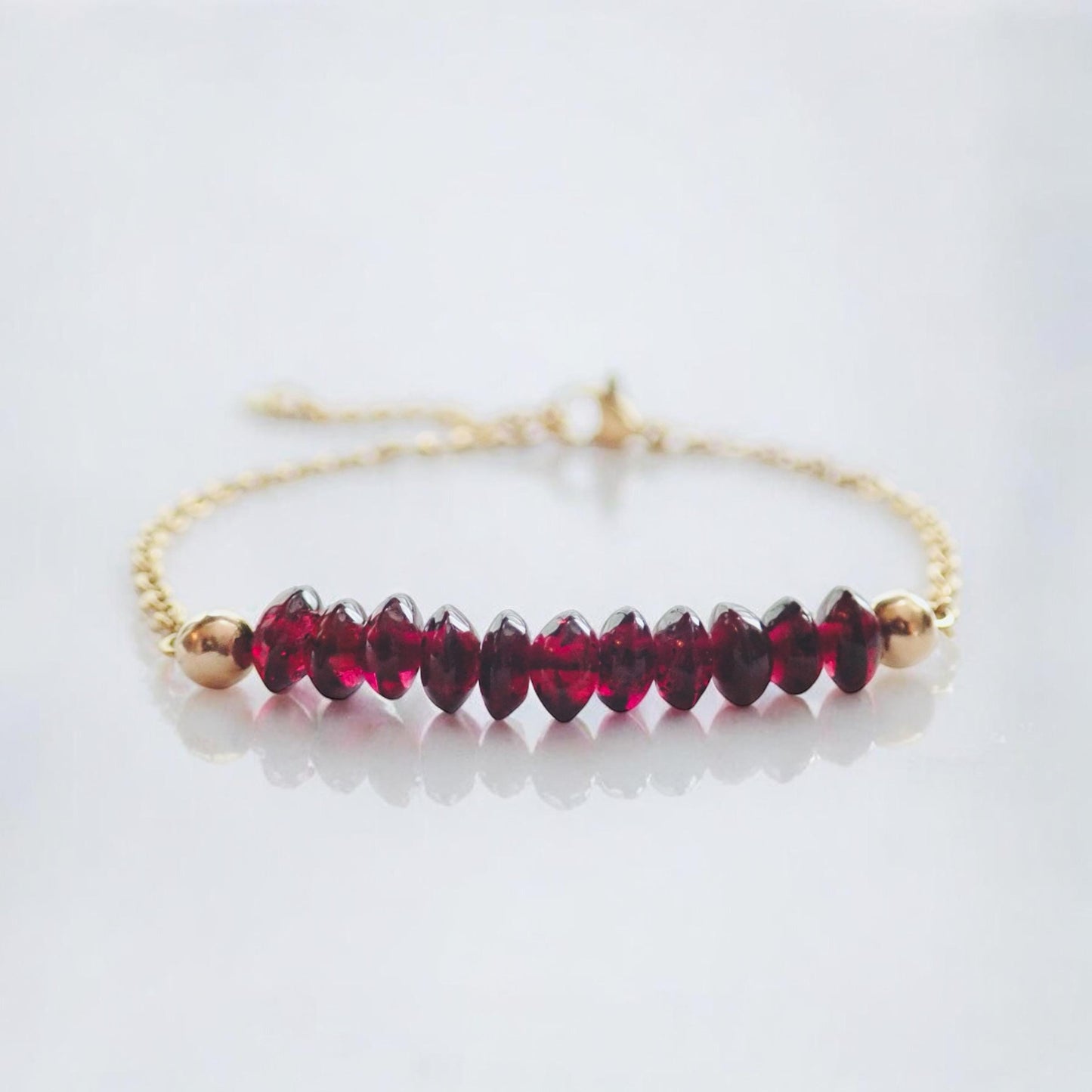 18k Gold Bracelet with Garnet Gemstones - Waterproof & Tarnish-Proof Jewelry