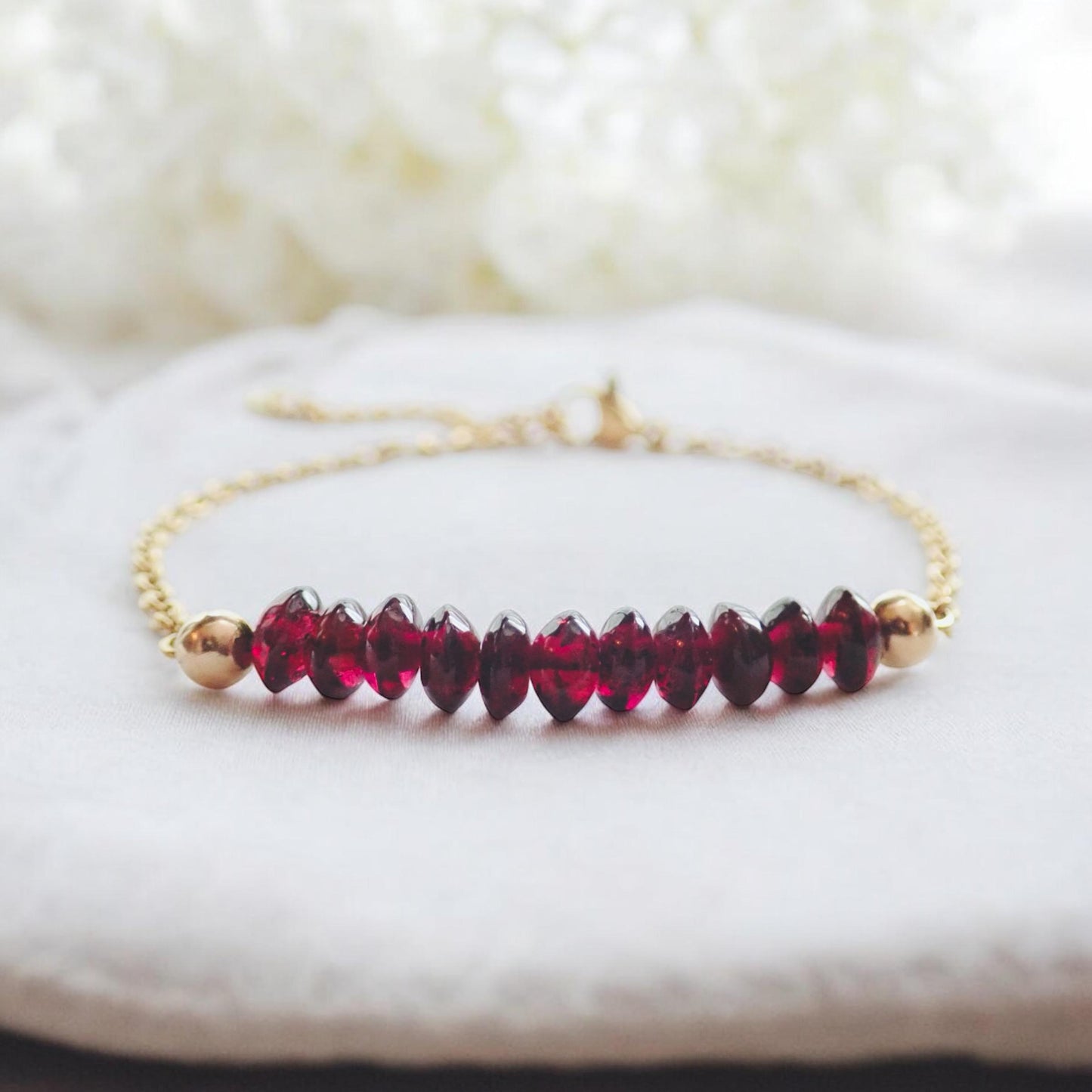 18k Gold Bracelet with Garnet Gemstones - Waterproof & Tarnish-Proof Jewelry