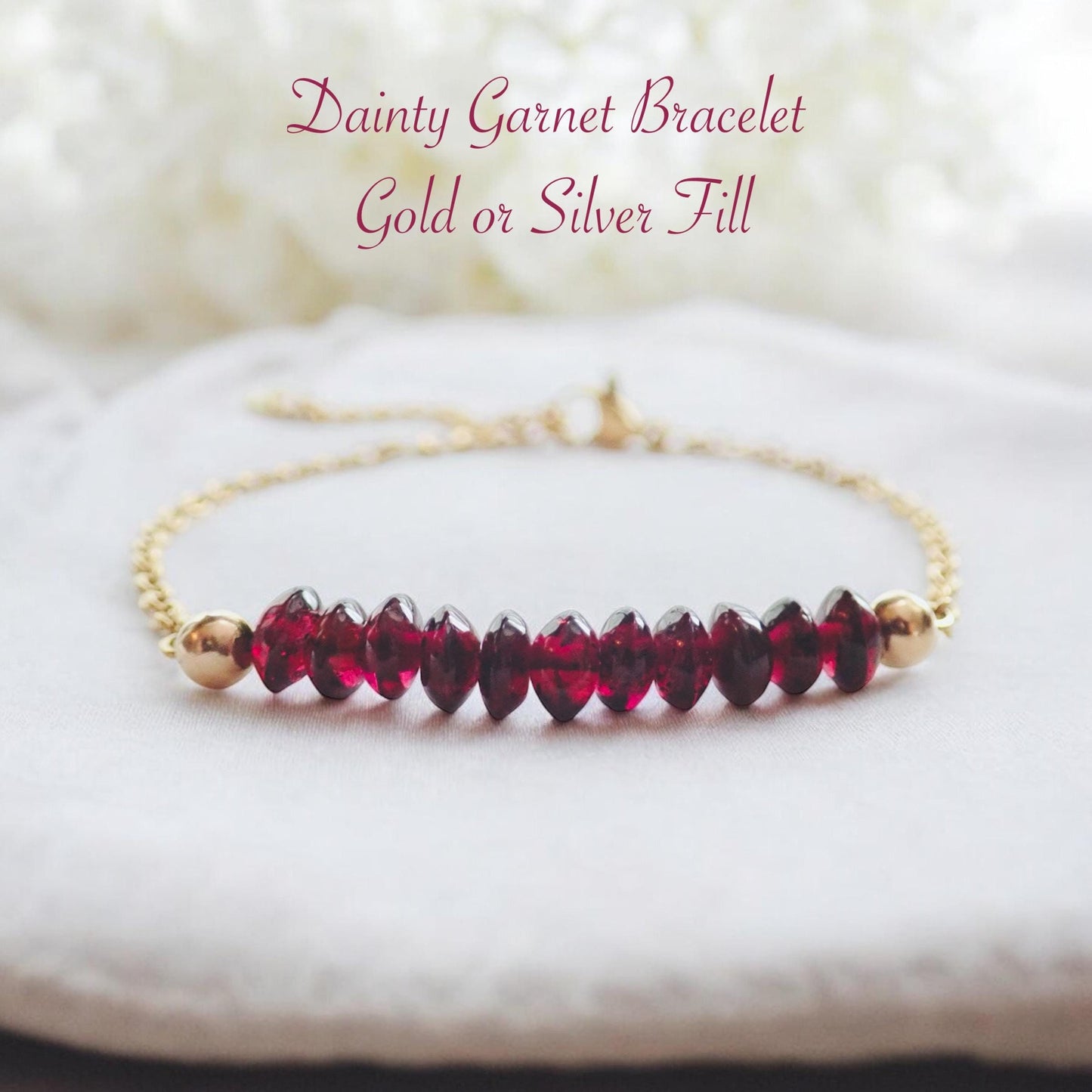 18k Gold Bracelet with Garnet Gemstones - Waterproof & Tarnish-Proof Jewelry