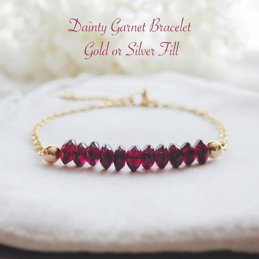 18k Gold Bracelet with Garnet Gemstones - Waterproof & Tarnish-Proof Jewelry