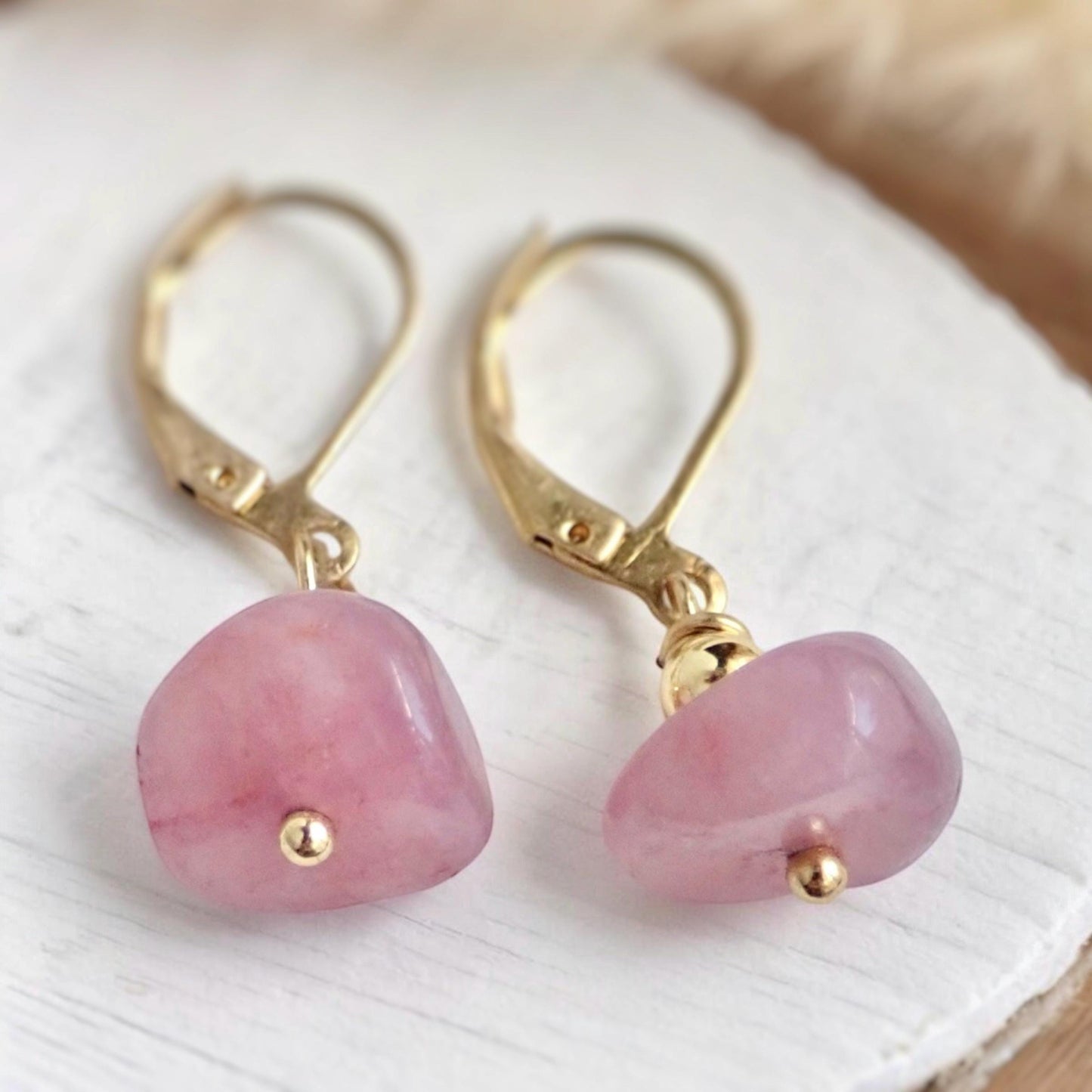 Rose Quartz Earrings, Gemstone Dangle Earrings, Rose Quartz Jewelry,Pink Gemstone Earrings,Gift for Her, Minimalist Dangles, Gold Filled