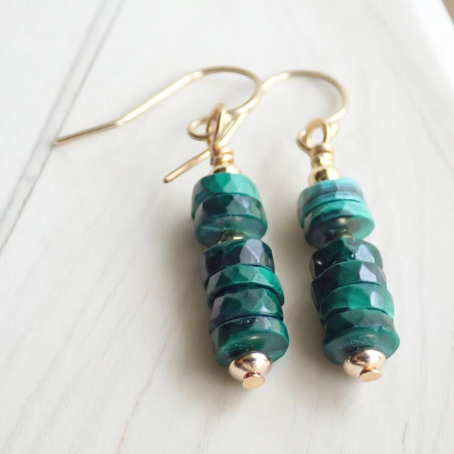 Minimalist Malachite Dangles – Gold Fill Earrings with Natural Gemstones