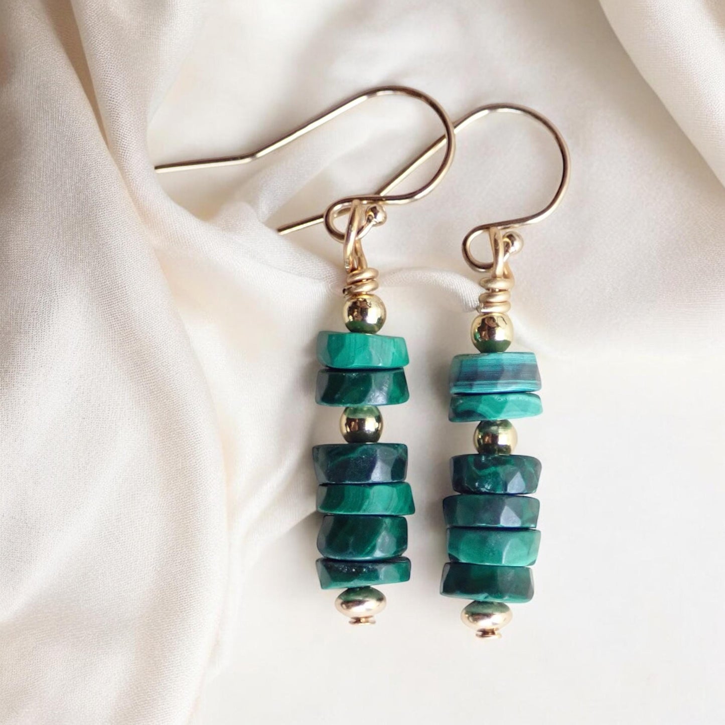 Minimalist Malachite Dangles – Gold Fill Earrings with Natural Gemstones