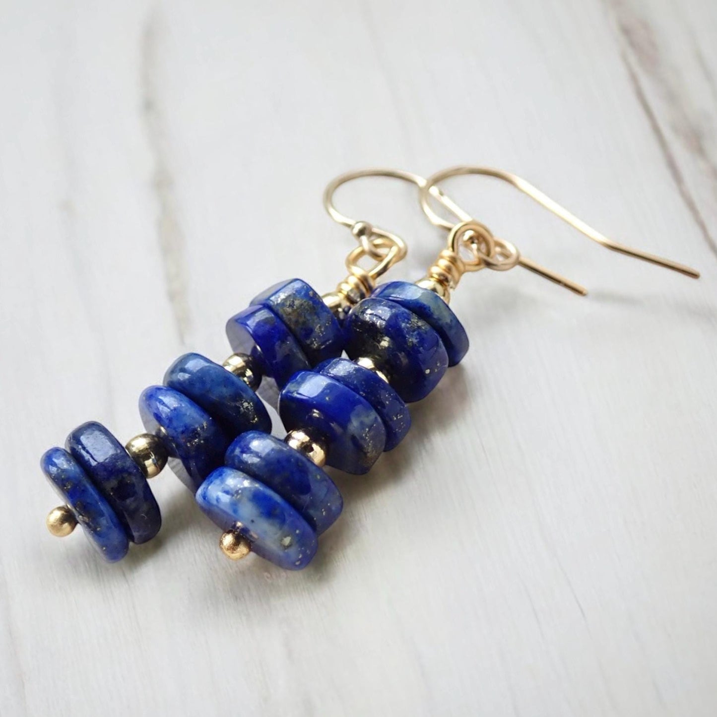 Genuine Lapis Lazuli Earrings - Blue Gemstone Drop Earrings - 14K Gold Fill
