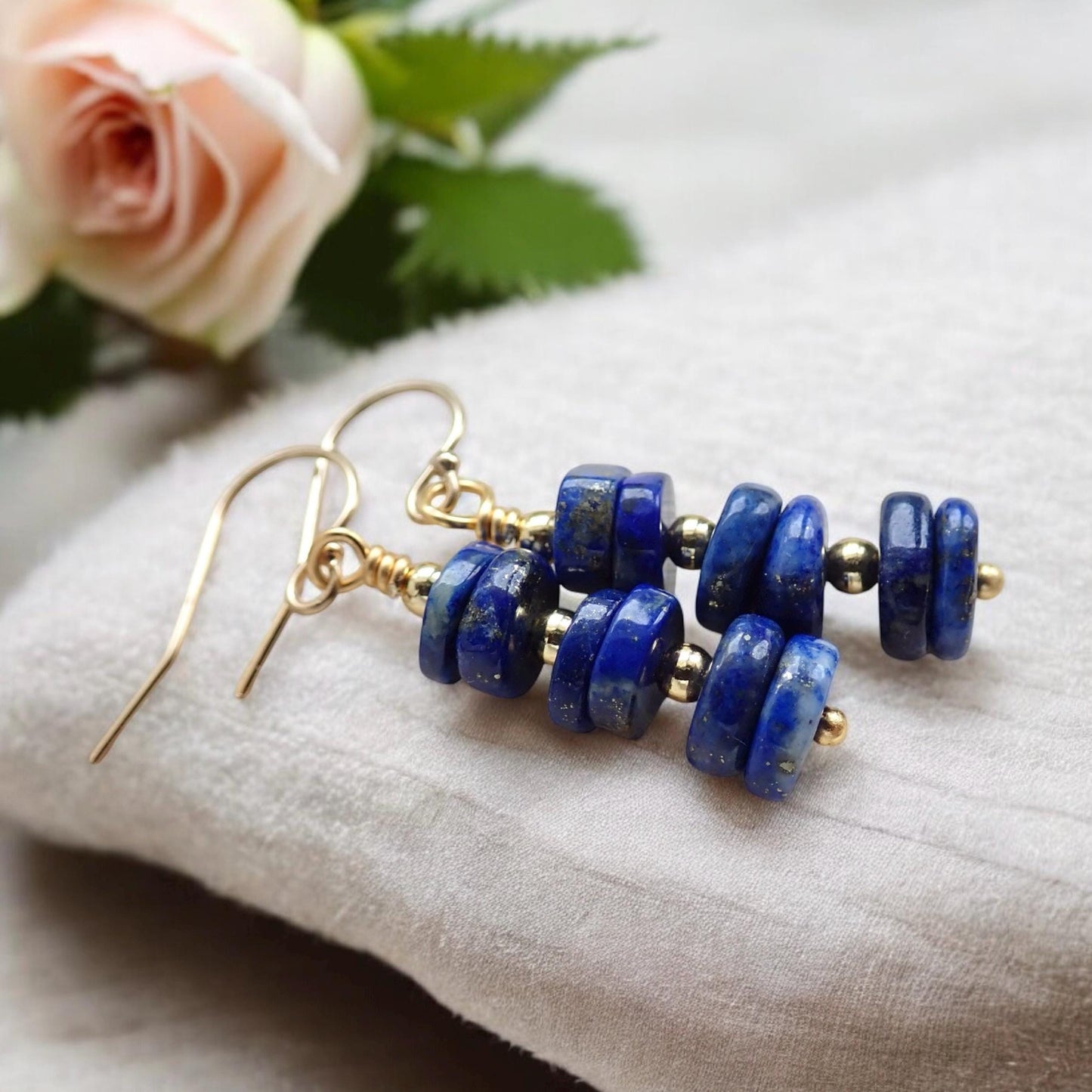 Genuine Lapis Lazuli Earrings - Blue Gemstone Drop Earrings - 14K Gold Fill