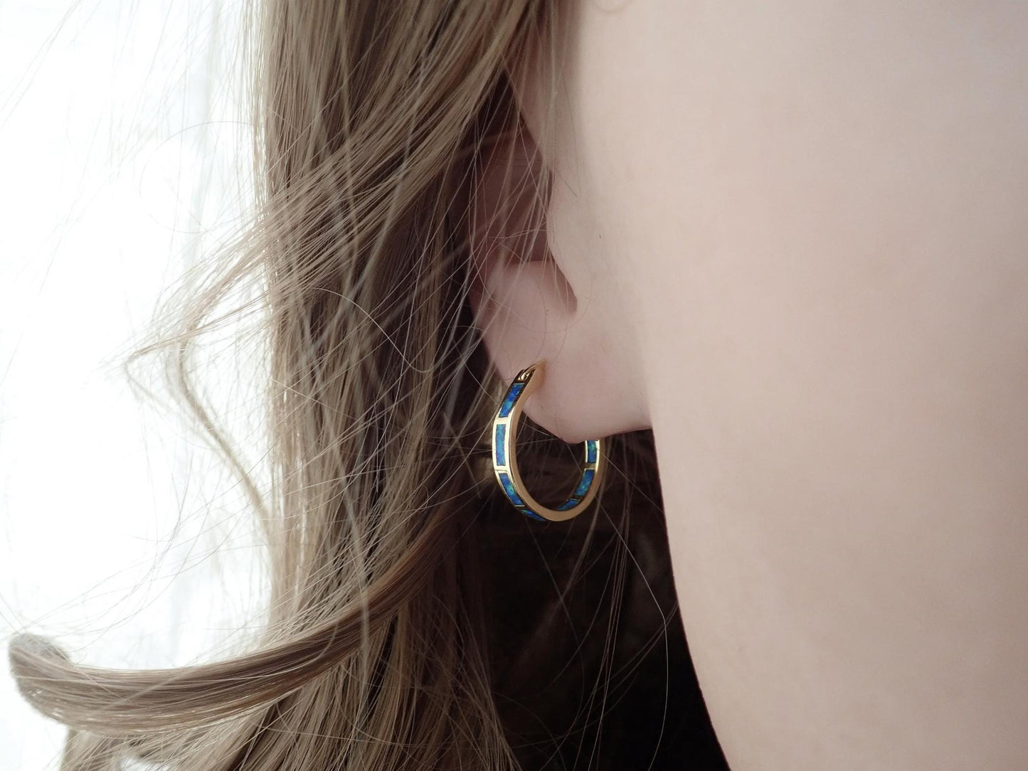 Opal Hoop Earrings, Gold Gemstone Hoops, October Birthstone Gift For Her