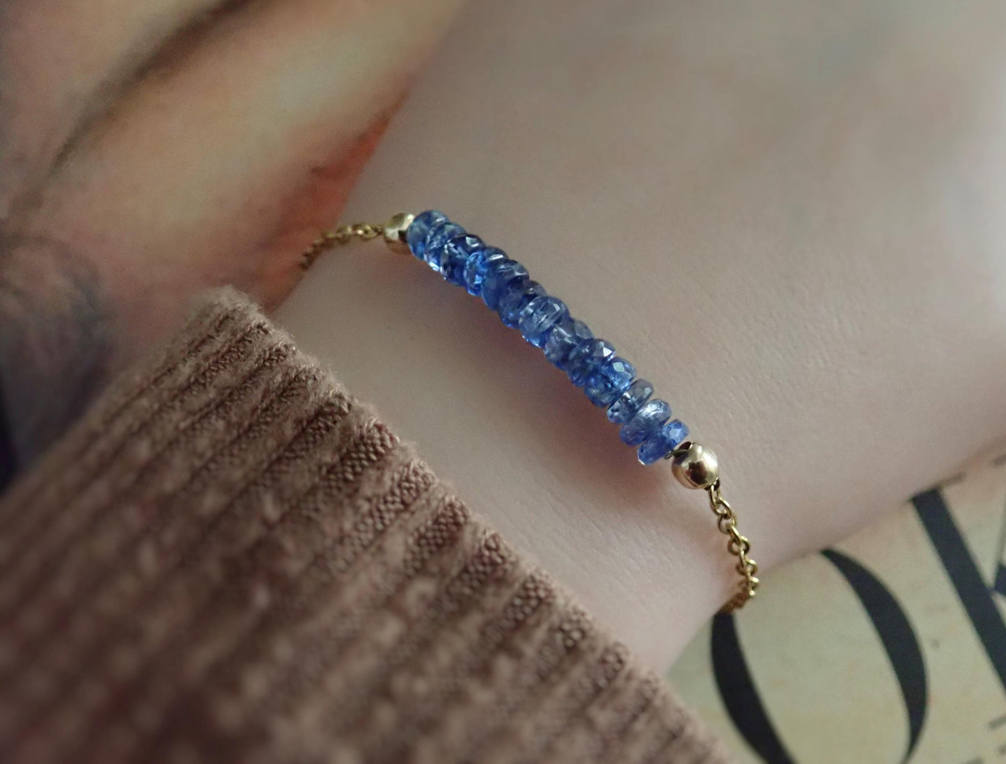 Dainty Blue Kyanite Chain Bracelet – 18k Gold Fill | Perfect for Layering