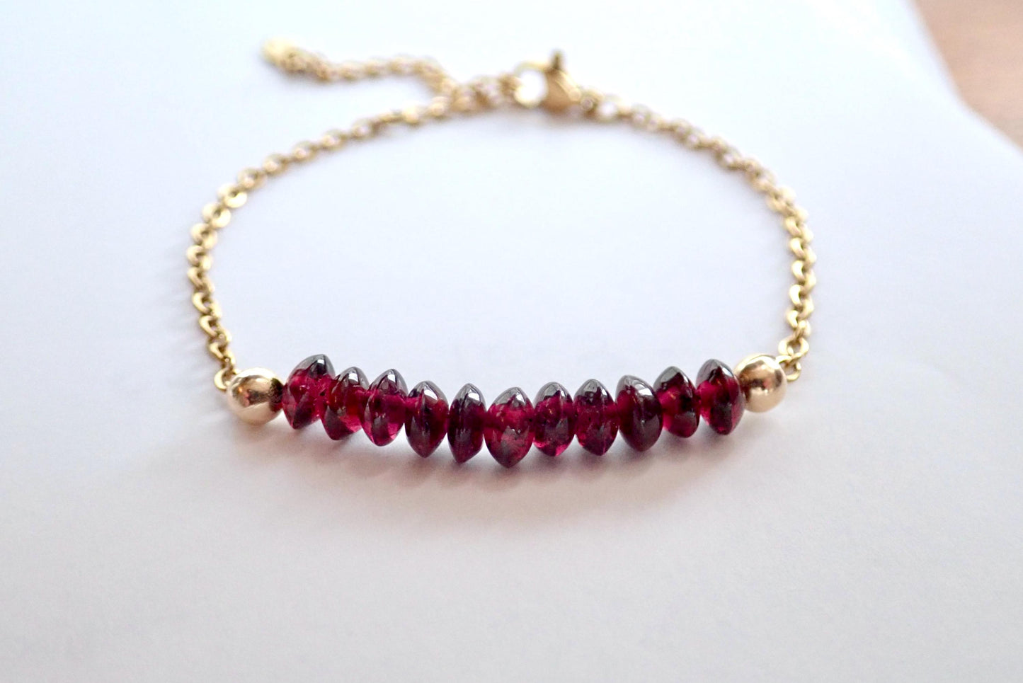 18k Gold Bracelet with Garnet Gemstones - Waterproof & Tarnish-Proof Jewelry